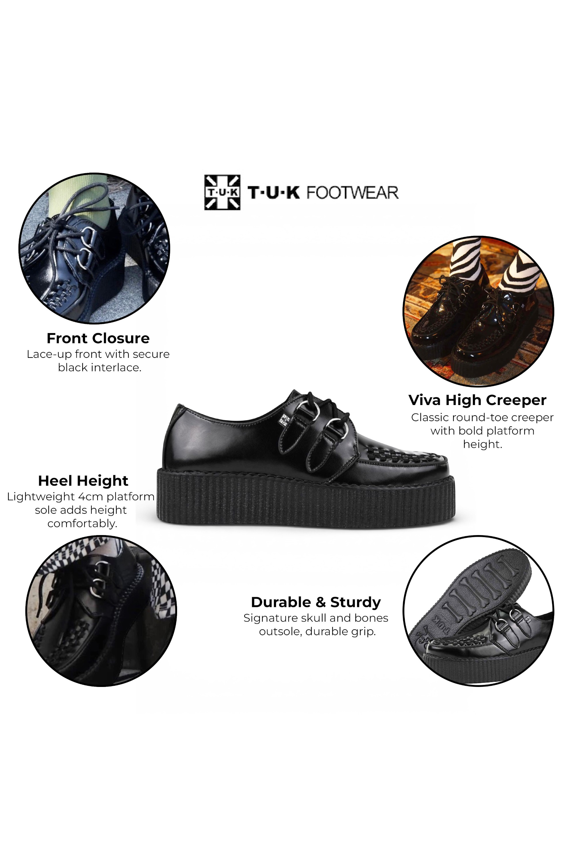 Black TUK Footwear Black Viva High Creeper Leather Goth Shoes, Image 3 of 7