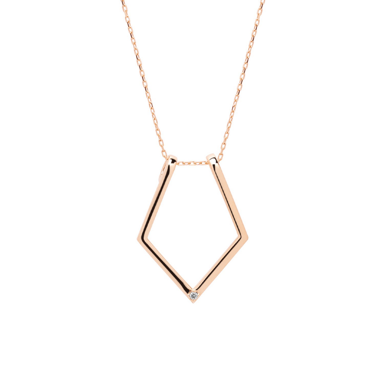 Rose Gold Fine Diamond Rhombus Ring Holder Necklace in Sterling Silver, Image 1 of 5