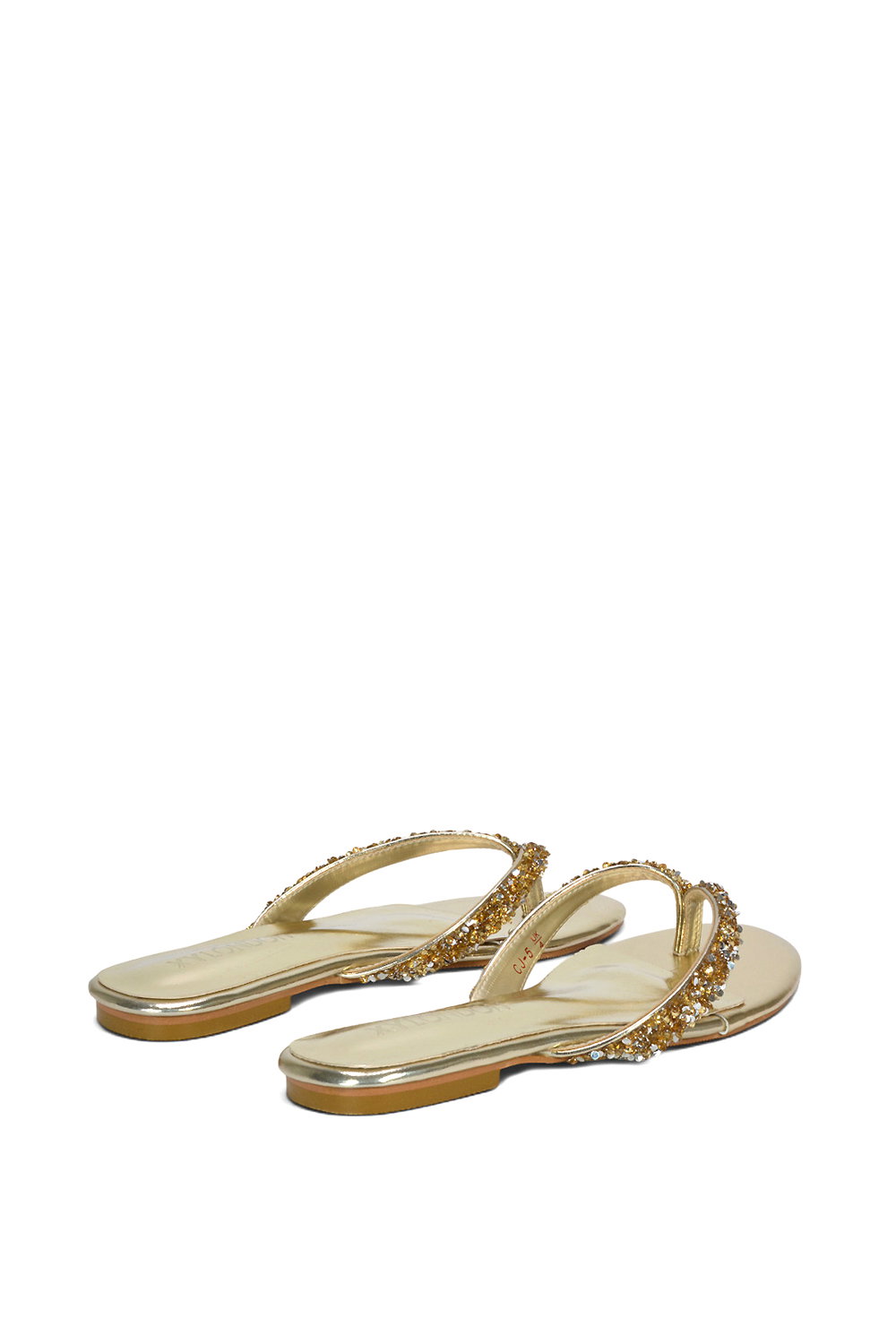 Gold XY LONDON Gold 'Veda' Flat Flip Flop Sandals With Jewel Details, Image 4 of 7
