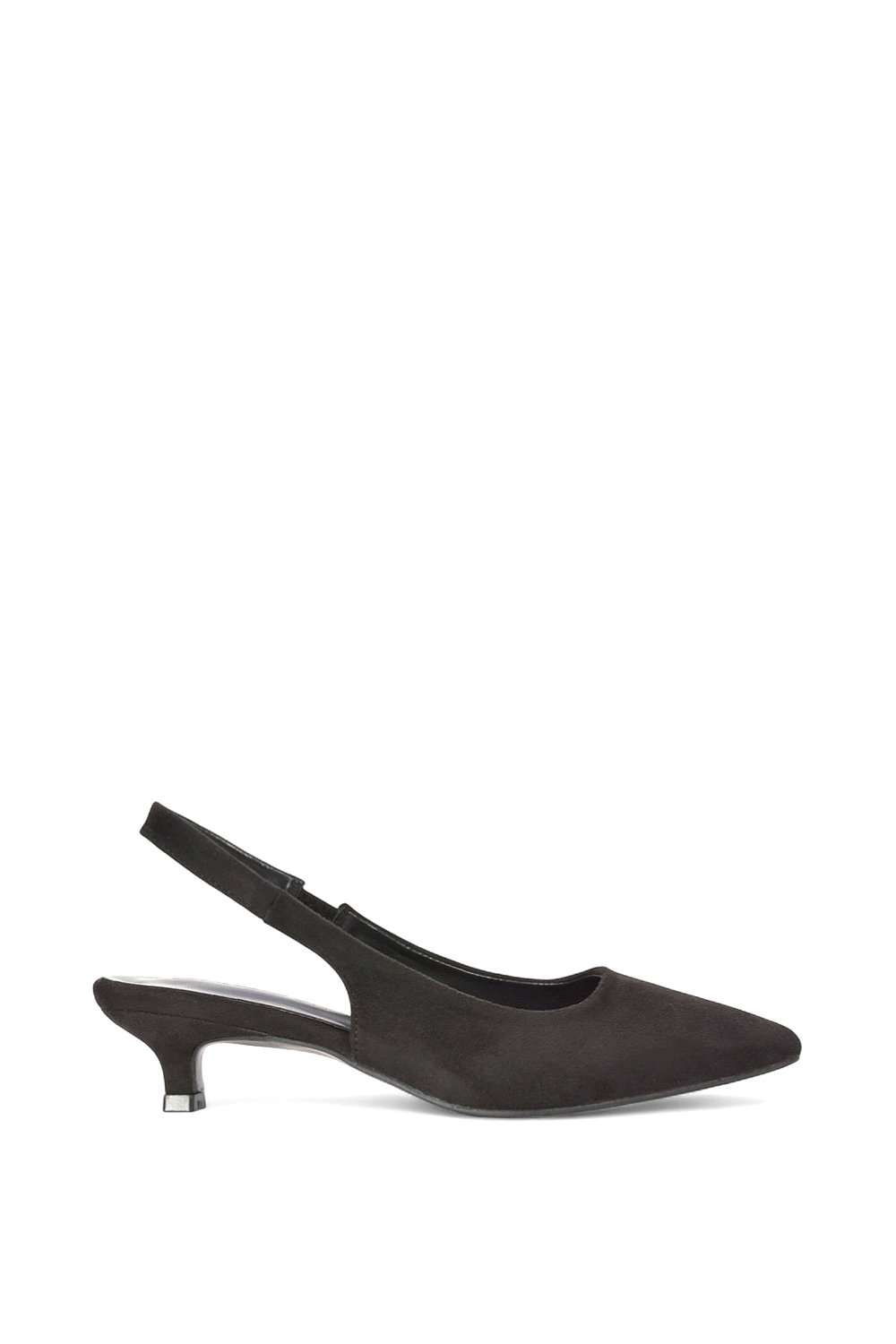 Black 'Leila' Pointed Toe Low Kitten Heel Slingback Court Shoes