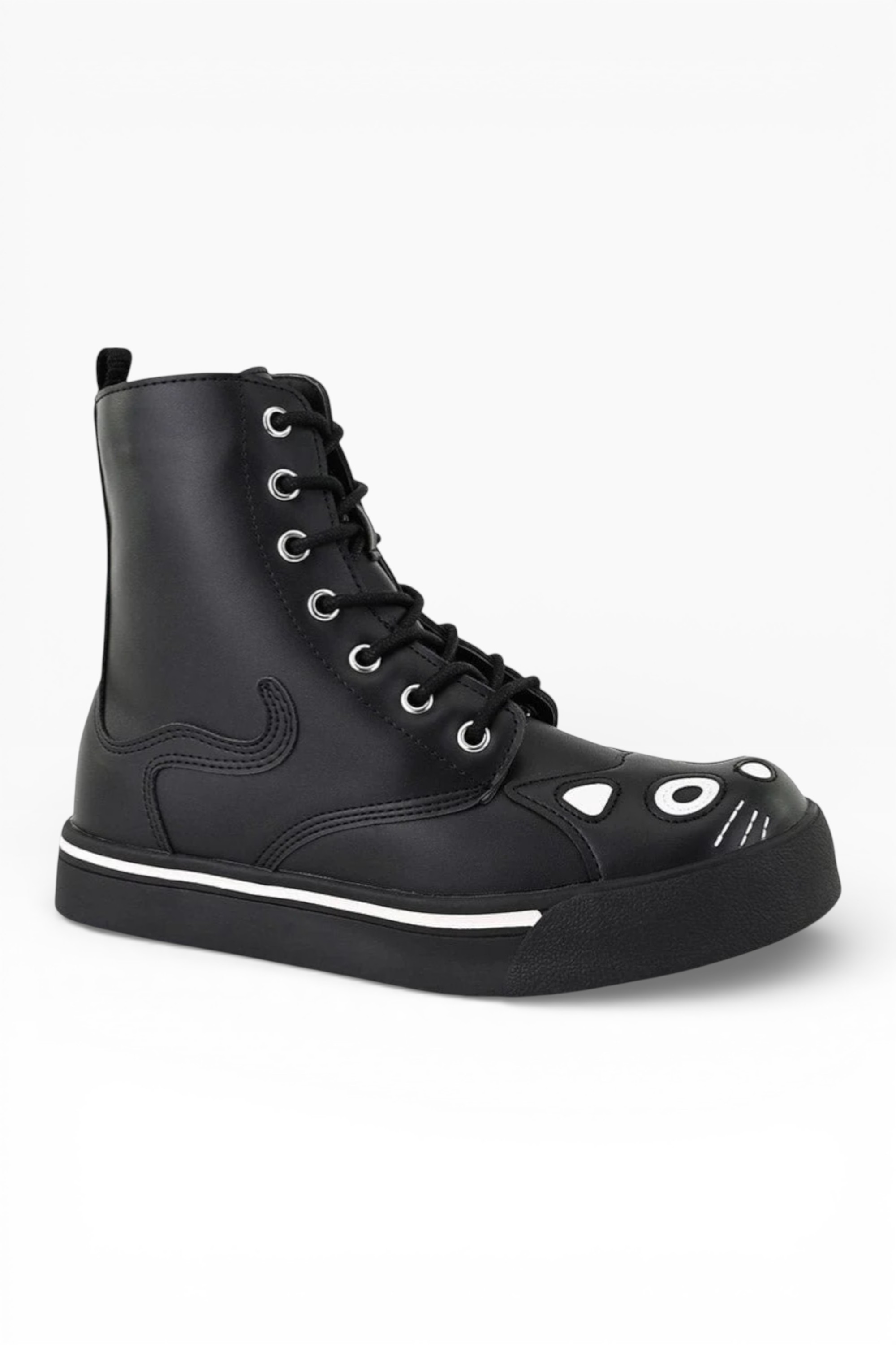 Black Kitty Faux Leather Combat Sneaker Boots, Image 4 of 8