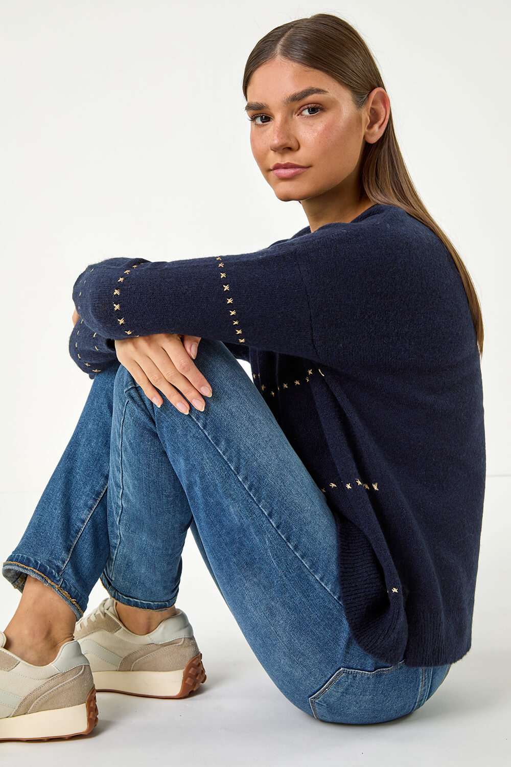 Midnight Blue Shimmer Detail Knit Jumper, Image 5 of 5