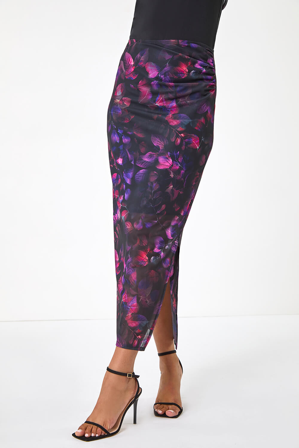PINK Printed Ruched Mesh Pencil Skirt, Image 1 of 5