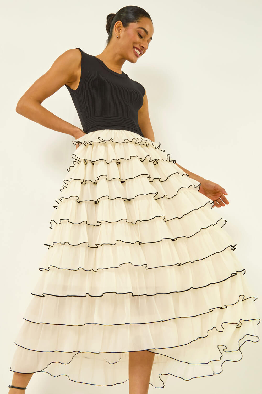 Black Dusk Ruffle Knit Maxi Dress, Image 4 of 7