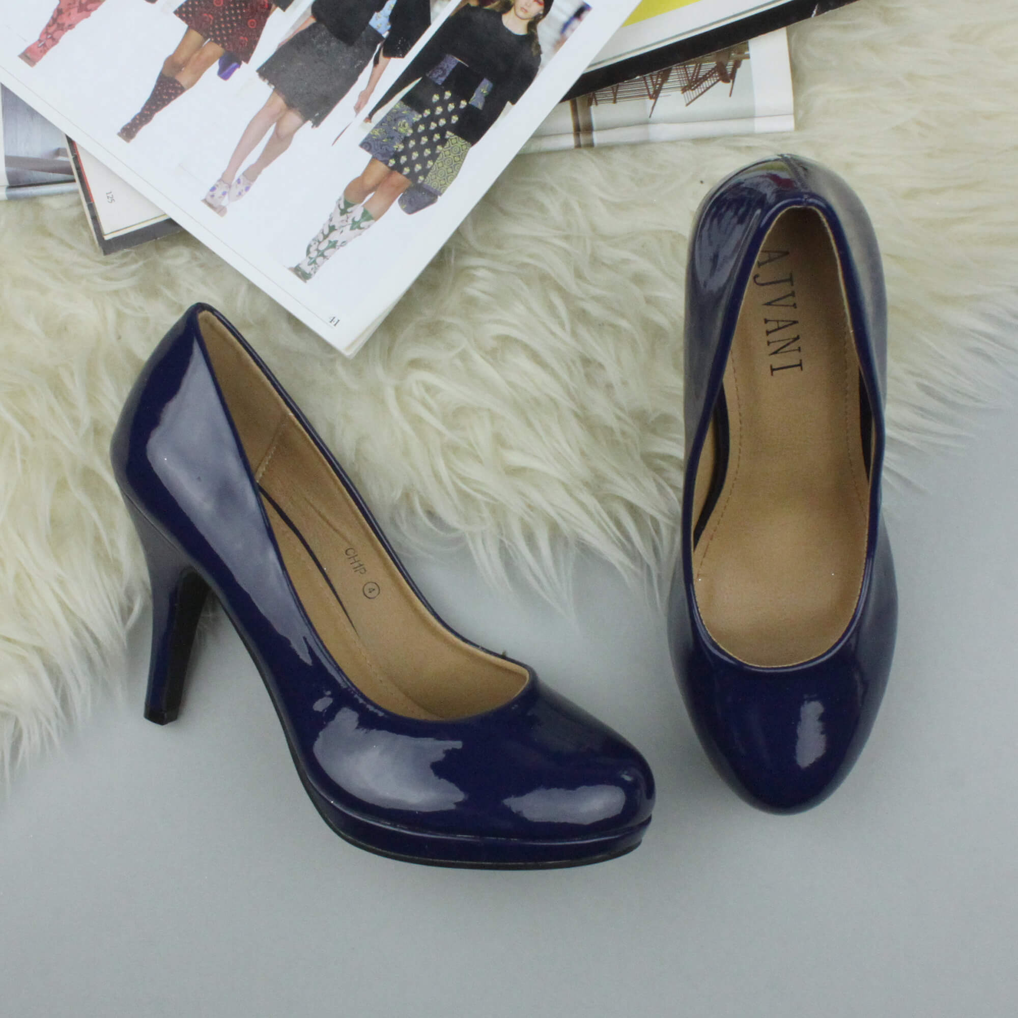 Navy Blue AJVANI Navy Blue High Heel Court Shoes, Image 4 of 6
