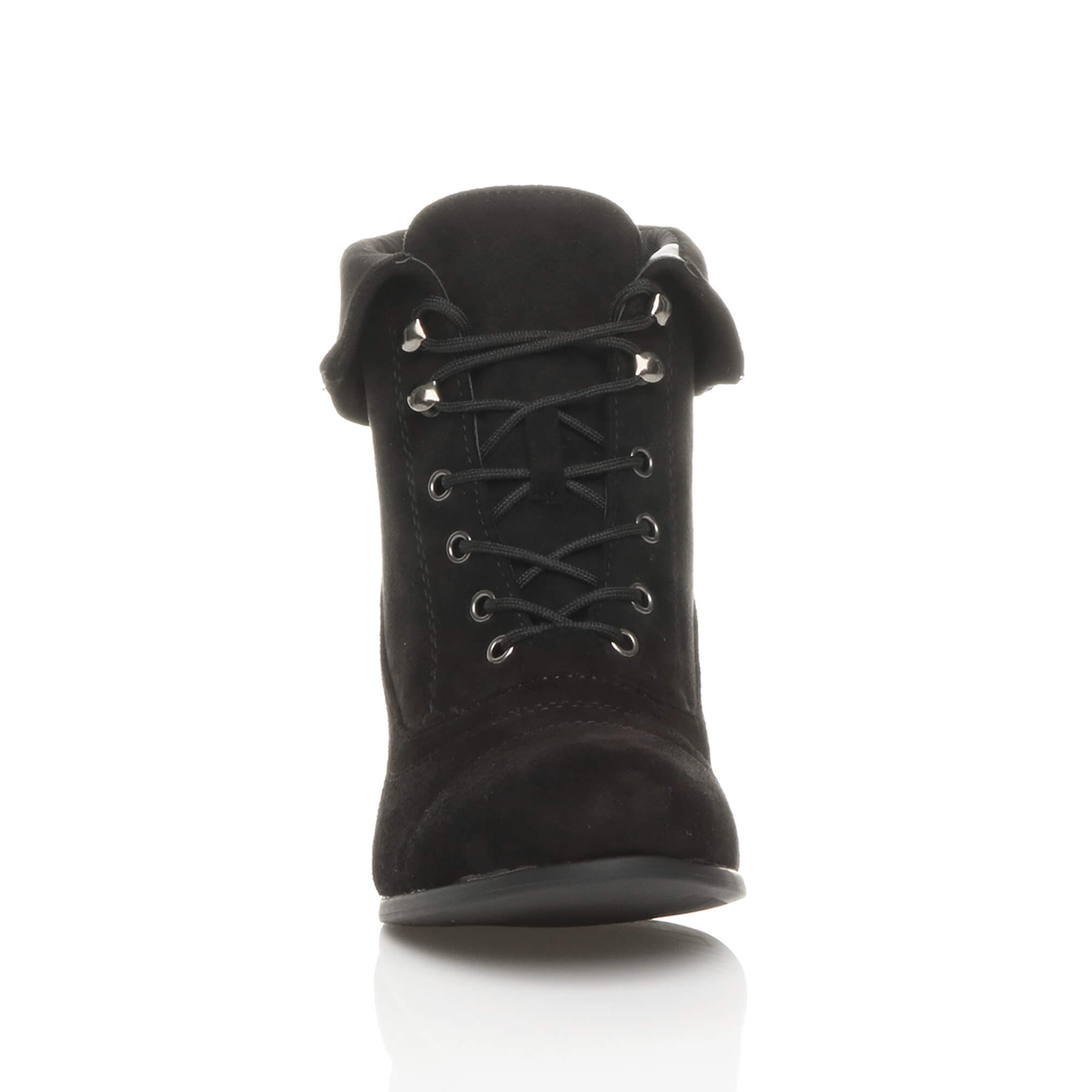 Black AJVANI Black Mid Cuban Heel Pixie Granny Ankle Boots, Image 5 of 7