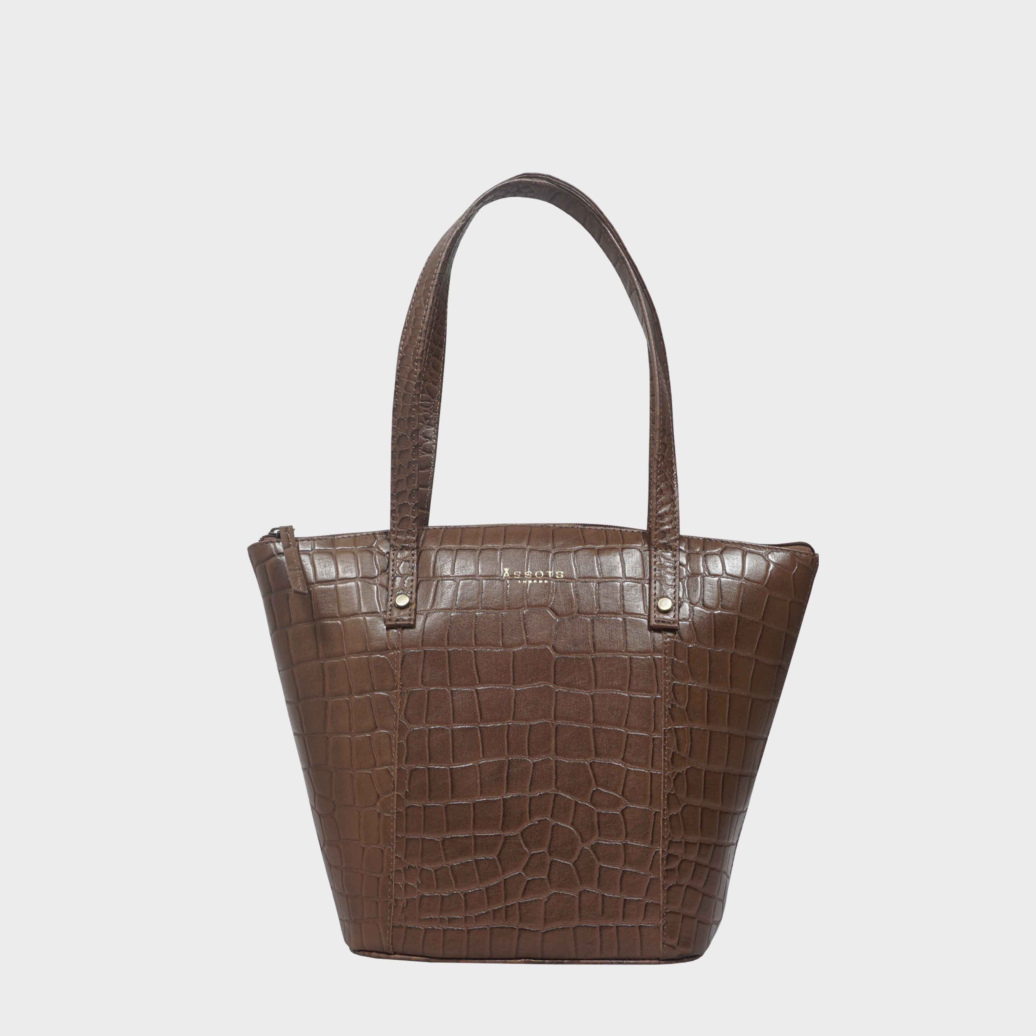 Tan 'MELANIE' Croc Real Leather Unlined Bucket Bag, Image 1 of 1