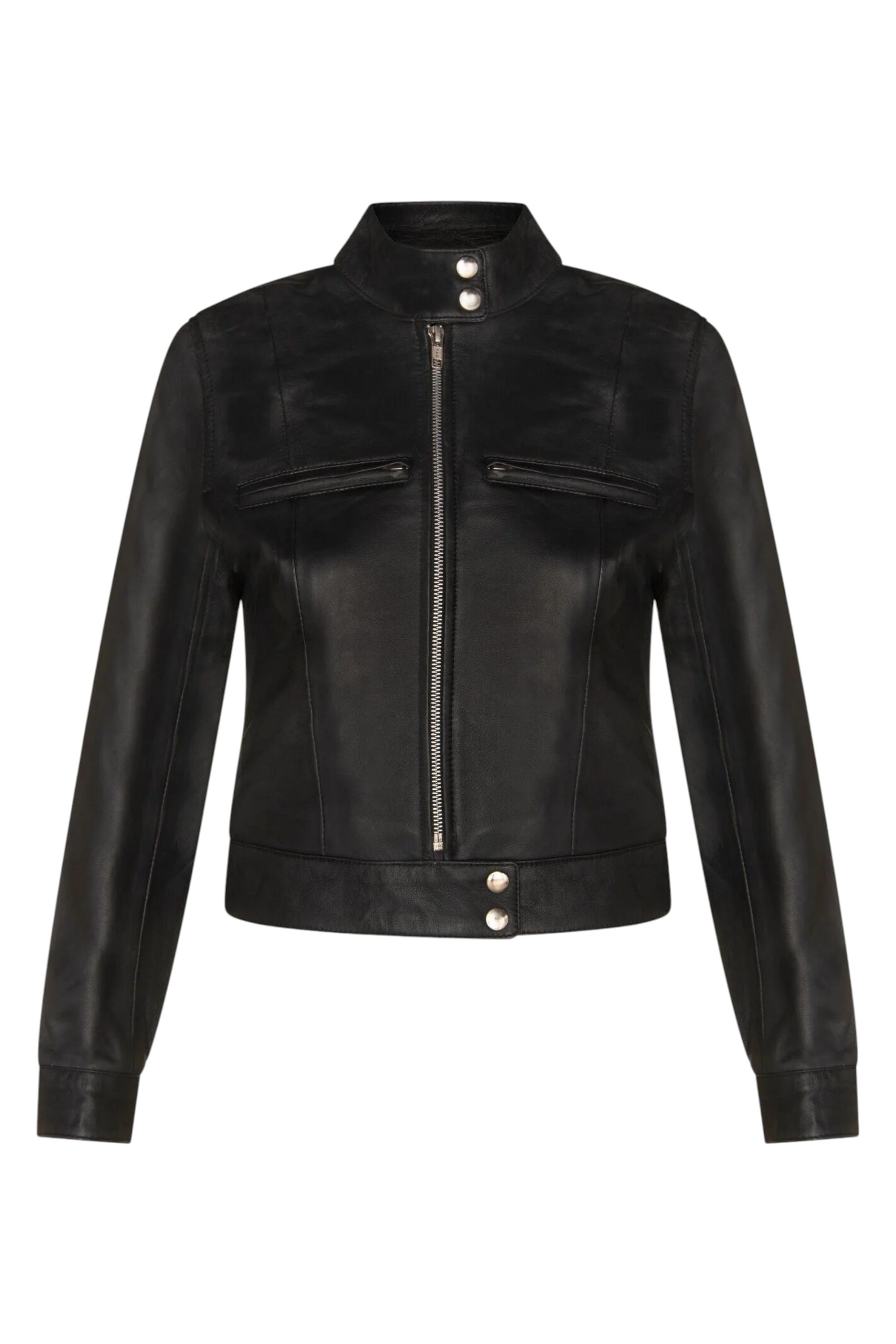 Black Womens Leather Moto Biker Jacket-Braga, Image 1 of 4