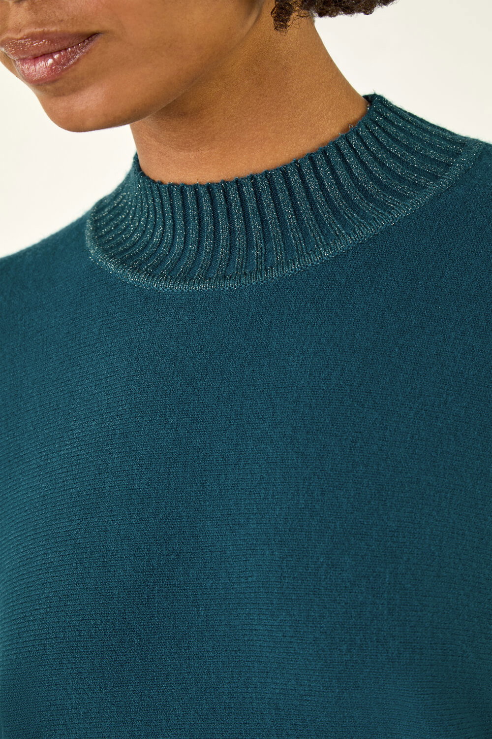 Teal Metallic Tie Front Knitted Jumper , Image 6 of 5