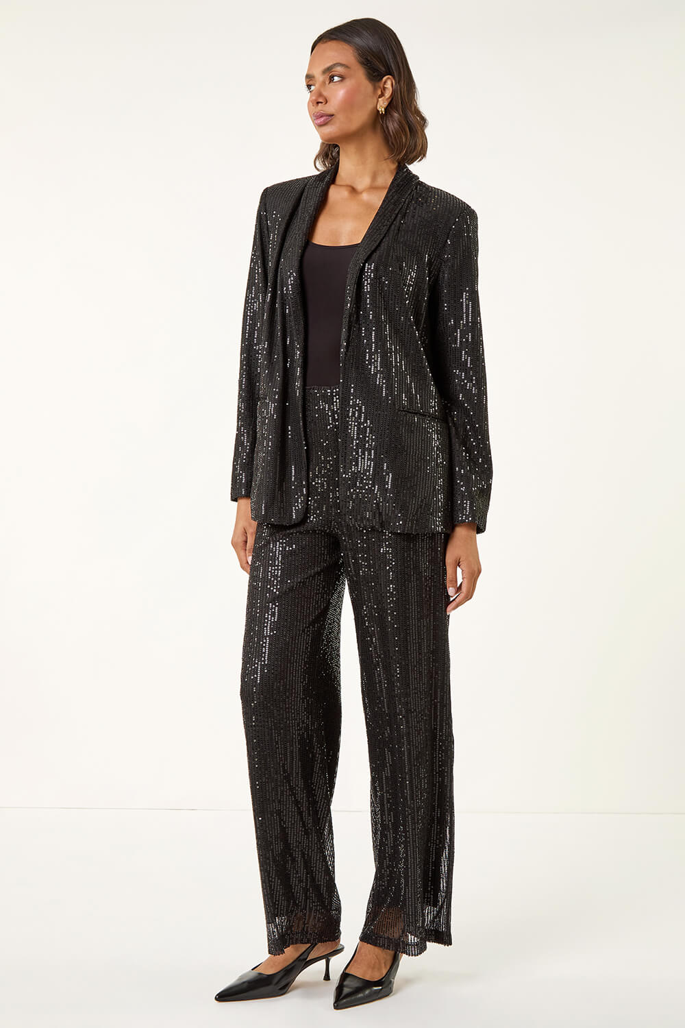 Black Relaxed Sequin Blazer, Image 3 of 5