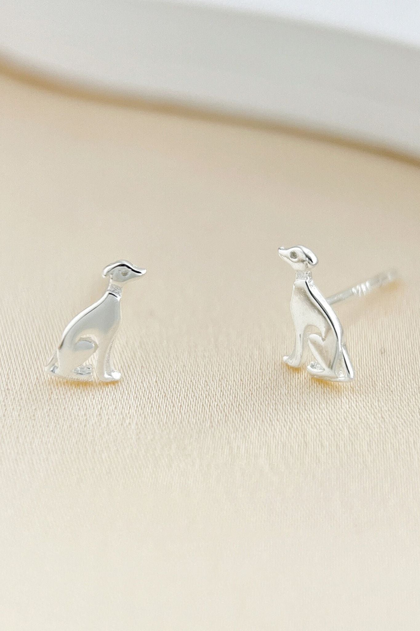 Gold Sterling Silver Greyhound Dog Stud Earrings, Image 2 of 4