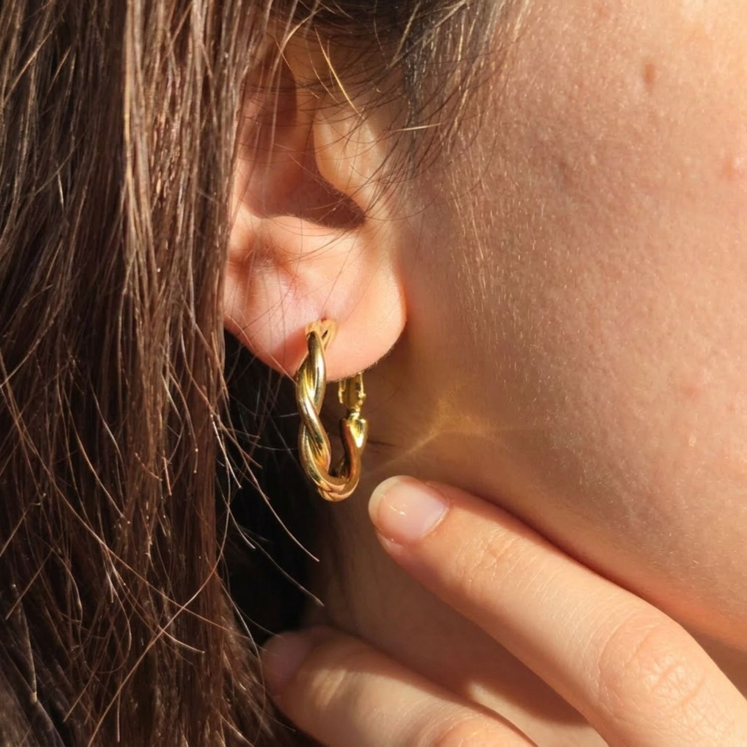 Gold 18ct Gold Plated Twisted Hoop Earrings, Image 2 of 4