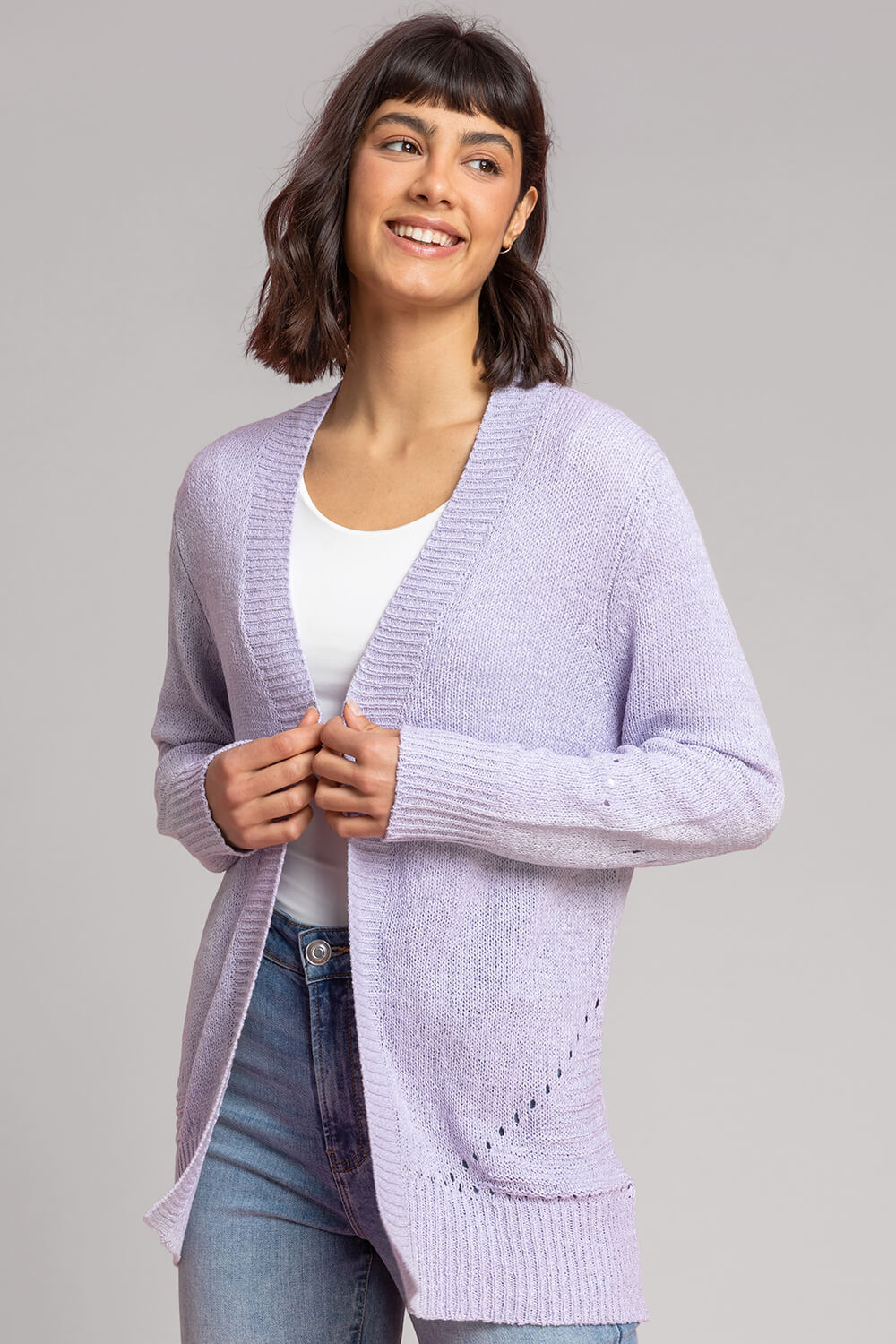 Lilac Tape Stitch Cardigan, Image 1 of 5