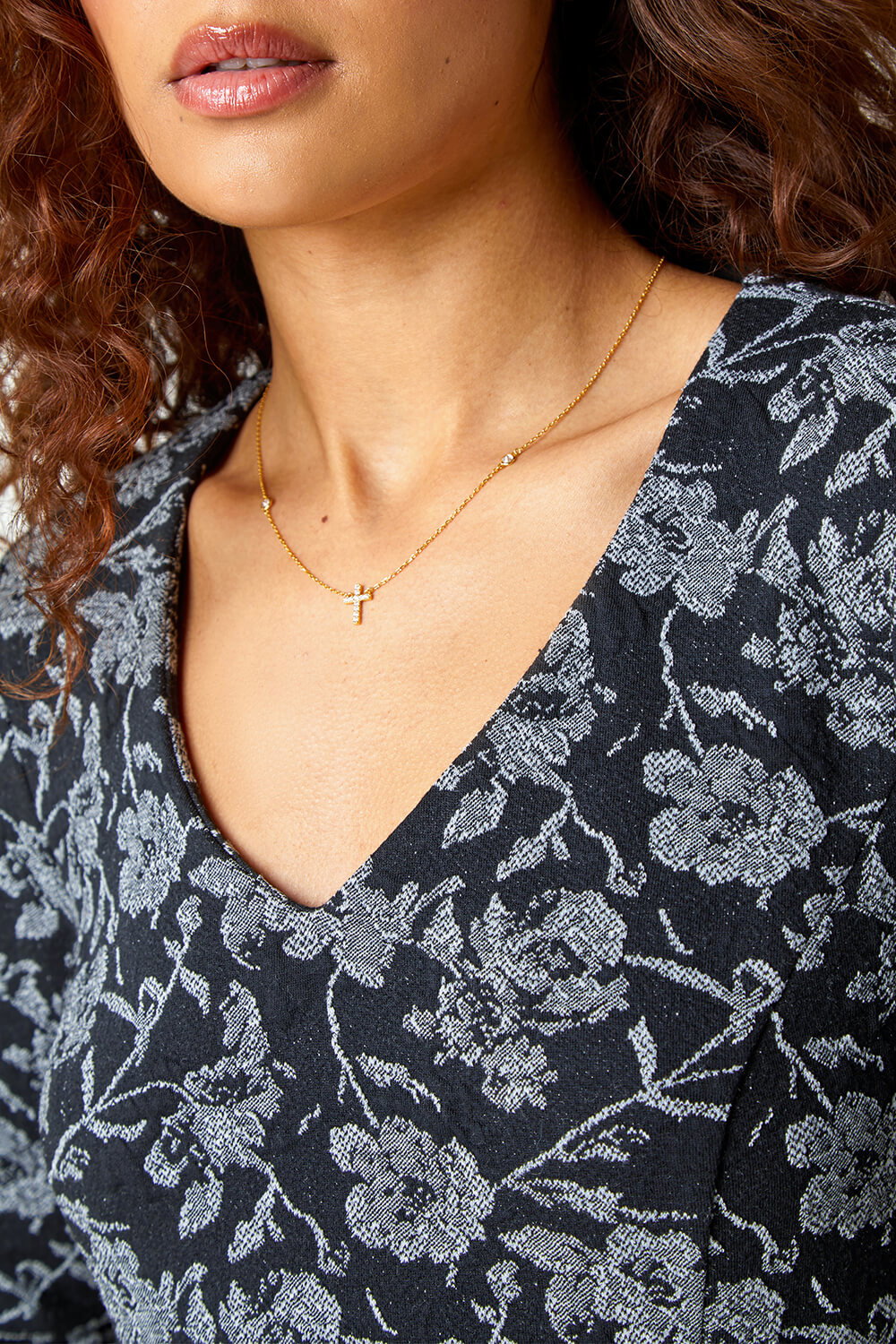 Black Rose Print Cotton Blend Stretch Dress, Image 6 of 5