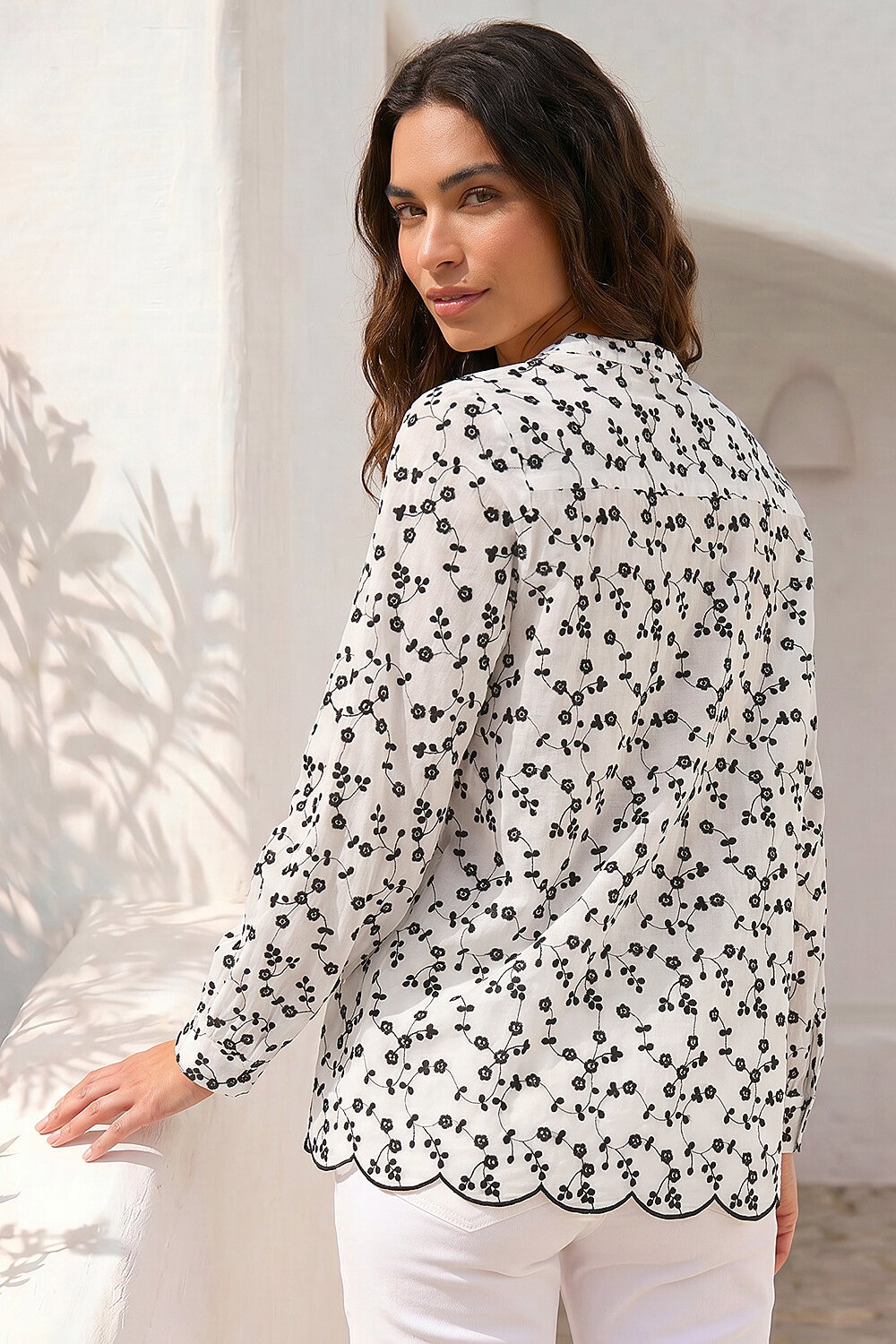 Ivory Floral Embroidered Pintuck Top, Image 3 of 4