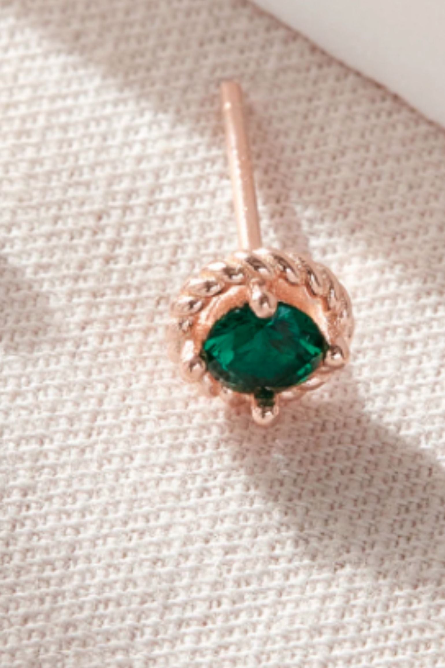 Green Rose Gold Round Emerald Green CZ Studs, Image 2 of 2