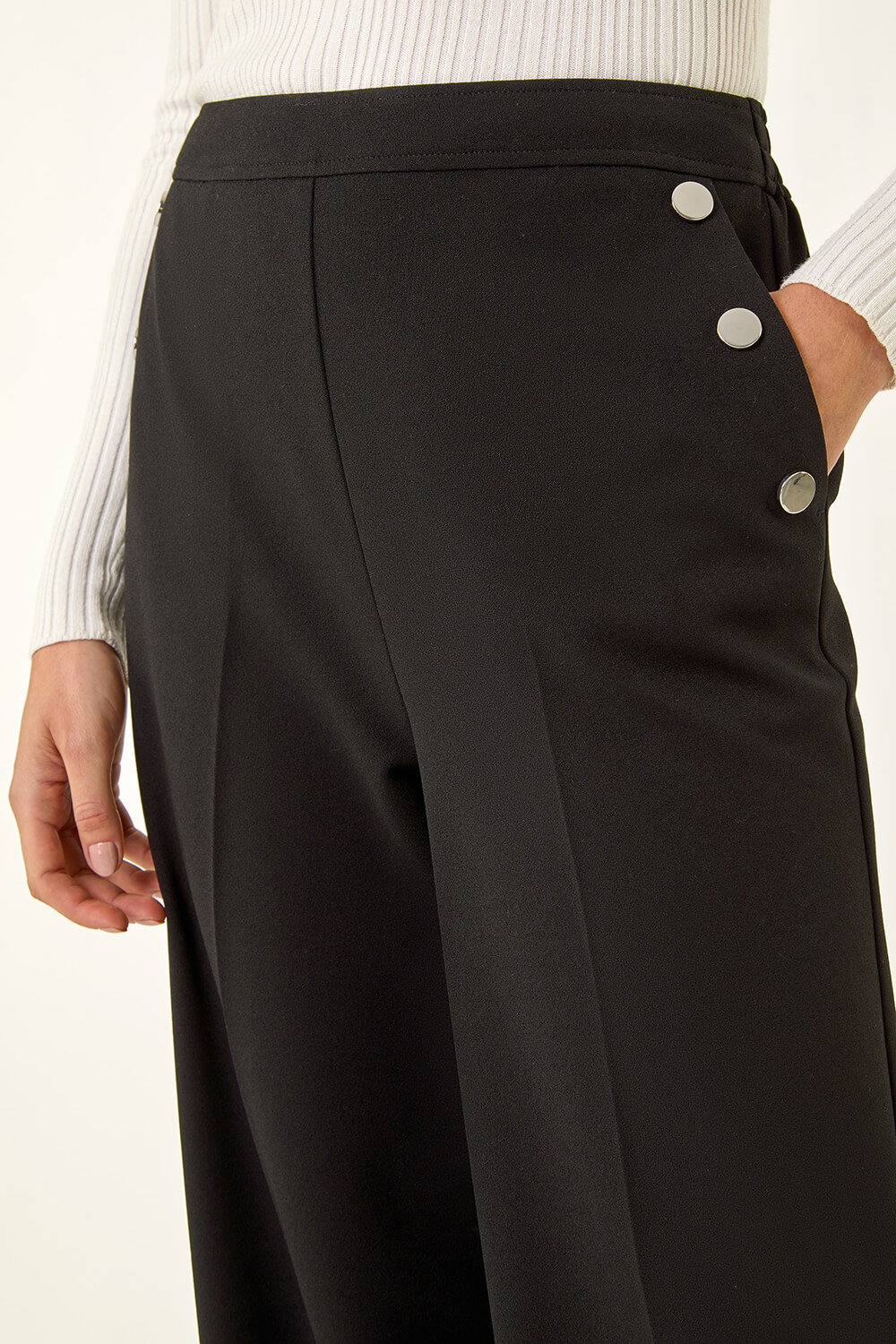 Black Button Pocket Full Length Trousers, Image 6 of 5