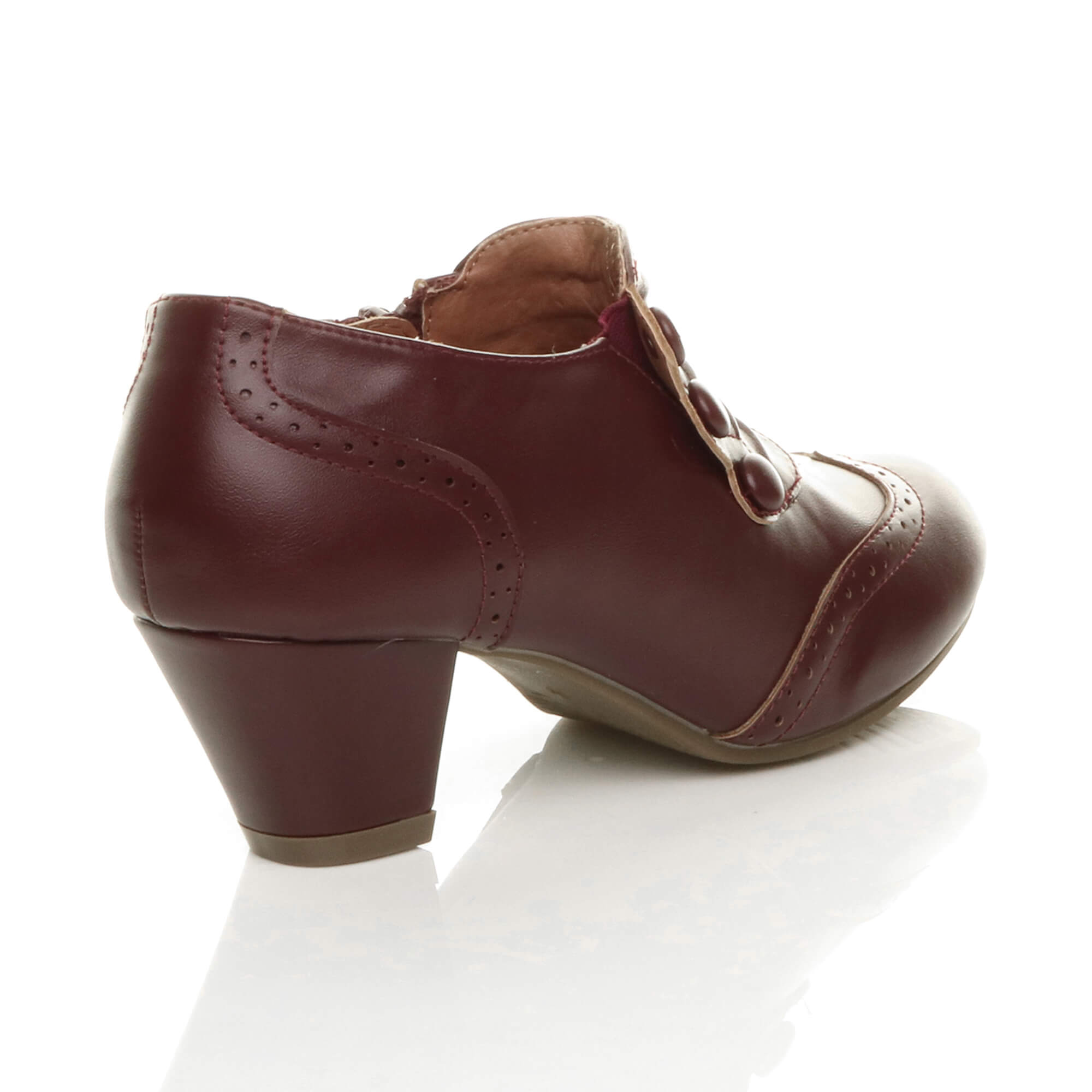 Burgundy AJVANI Burgundy Mid Heel Brogue Button Ankle Boots Shoe Boots, Image 4 of 6