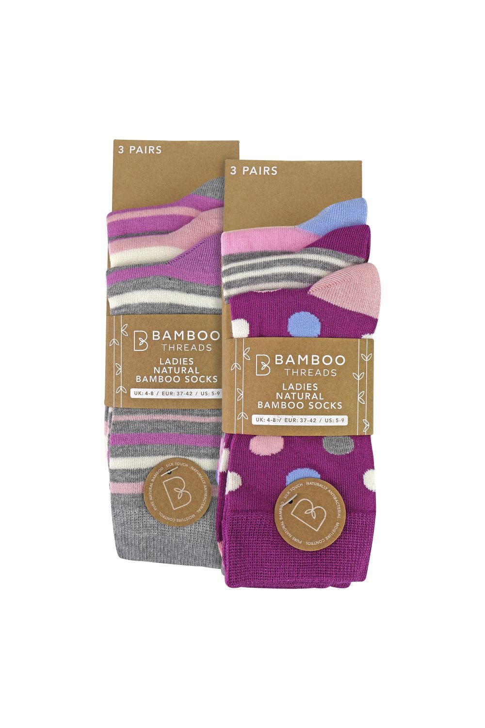 Multi 6 Pack Ladies Bamboo Socks Soft Breathable Patterned Everyday Socks, Image 2 of 3