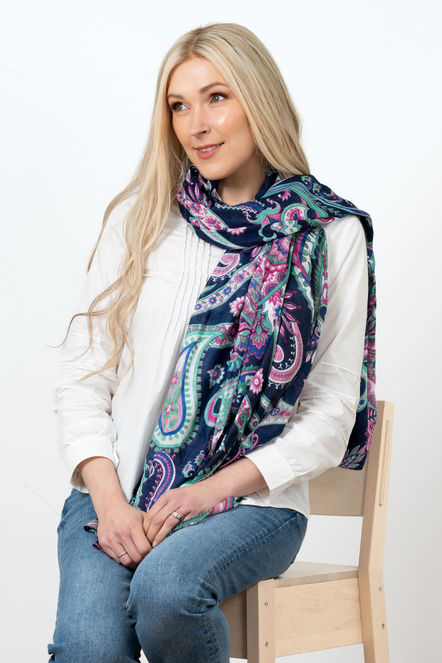 Purple Paisley Print Lightweight Scarf, Image 2 of 2