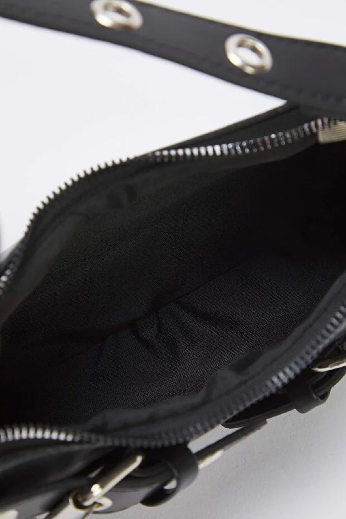 Black Baguette Shoulder Bag With Belt-Buckle Hardware, Image 2 of 3