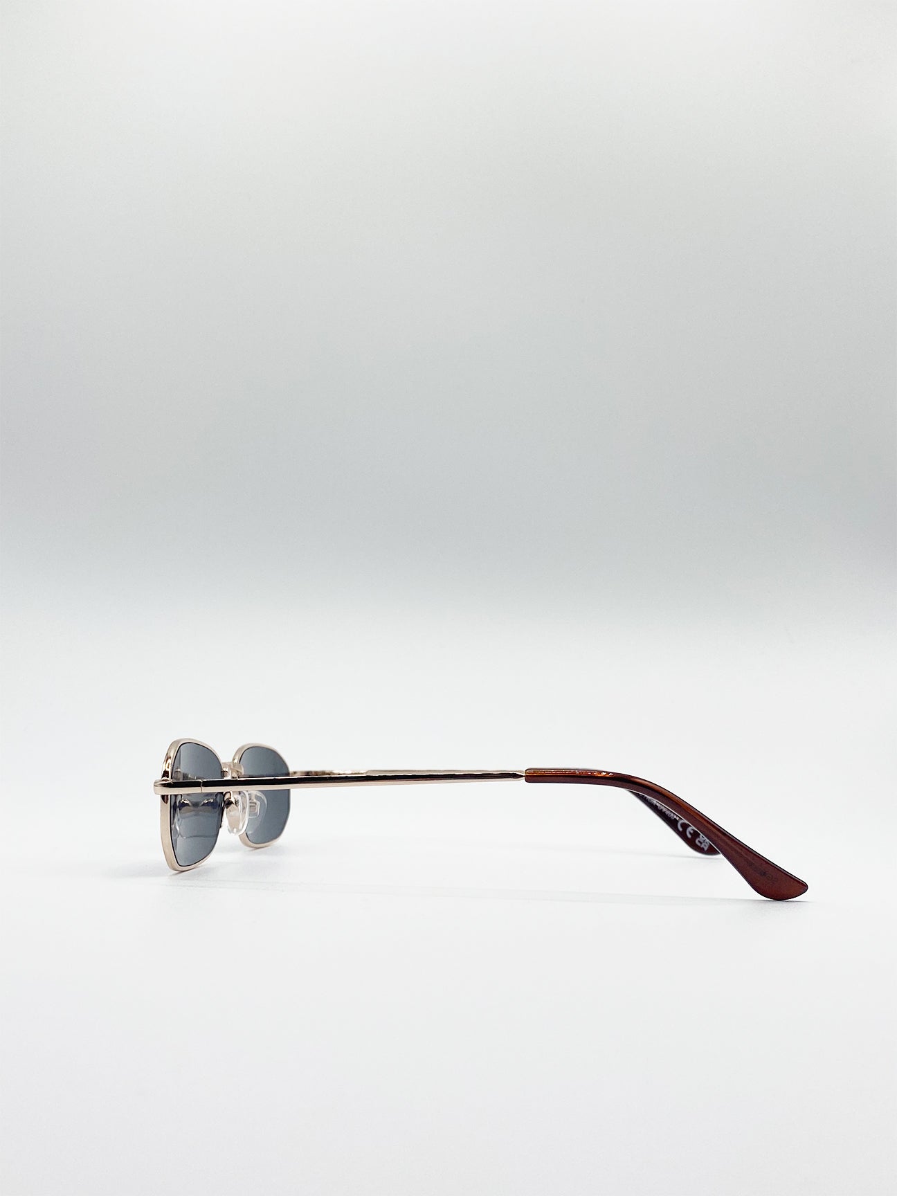 Gold Slim Metal Frame Rectangle Sunglasses, Image 3 of 5