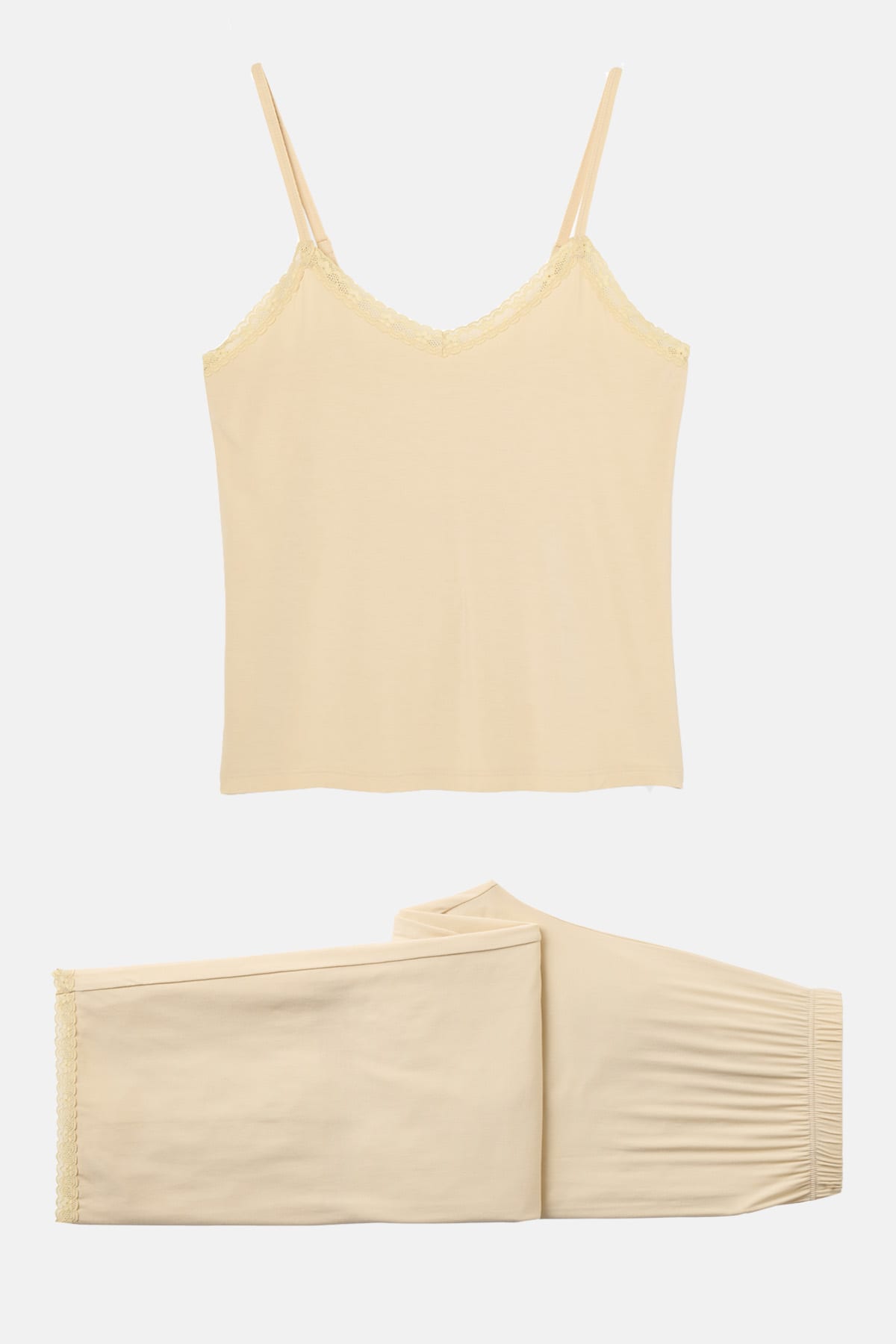 Beige "Soft Sand" Bamboo Lace Camisole Pyjama Set, Image 4 of 6