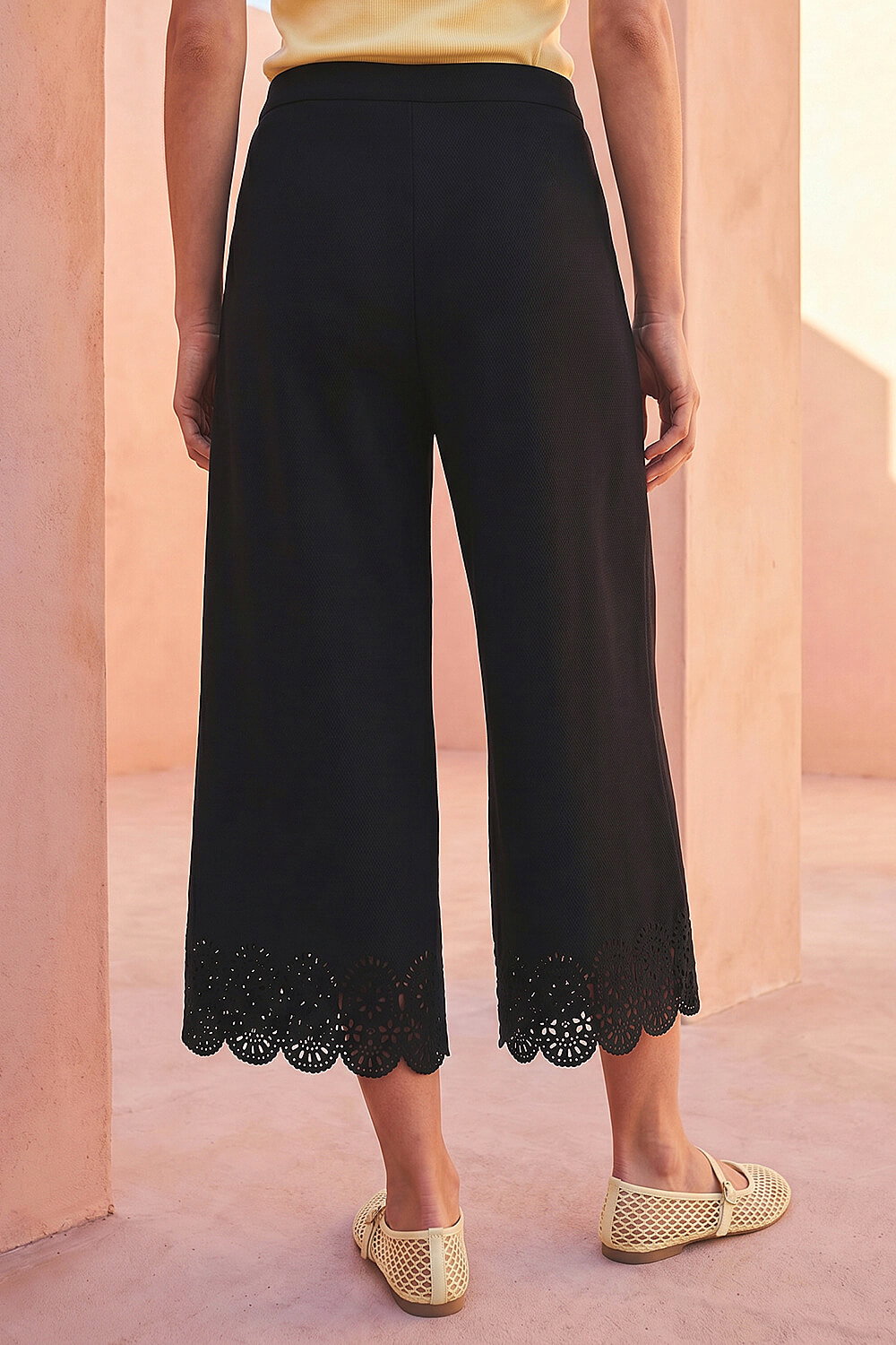 Black Laser Cut Wide Leg Trouser, Image 4 of 4