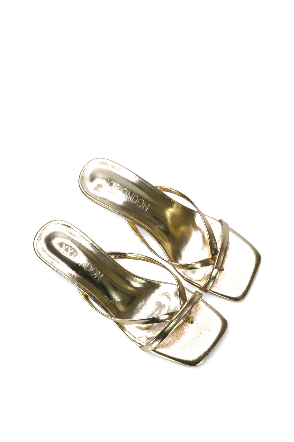 Gold XY LONDON Gold 'Tiana' Kitten Heel Sandal Mules With Toe Post, Image 5 of 6
