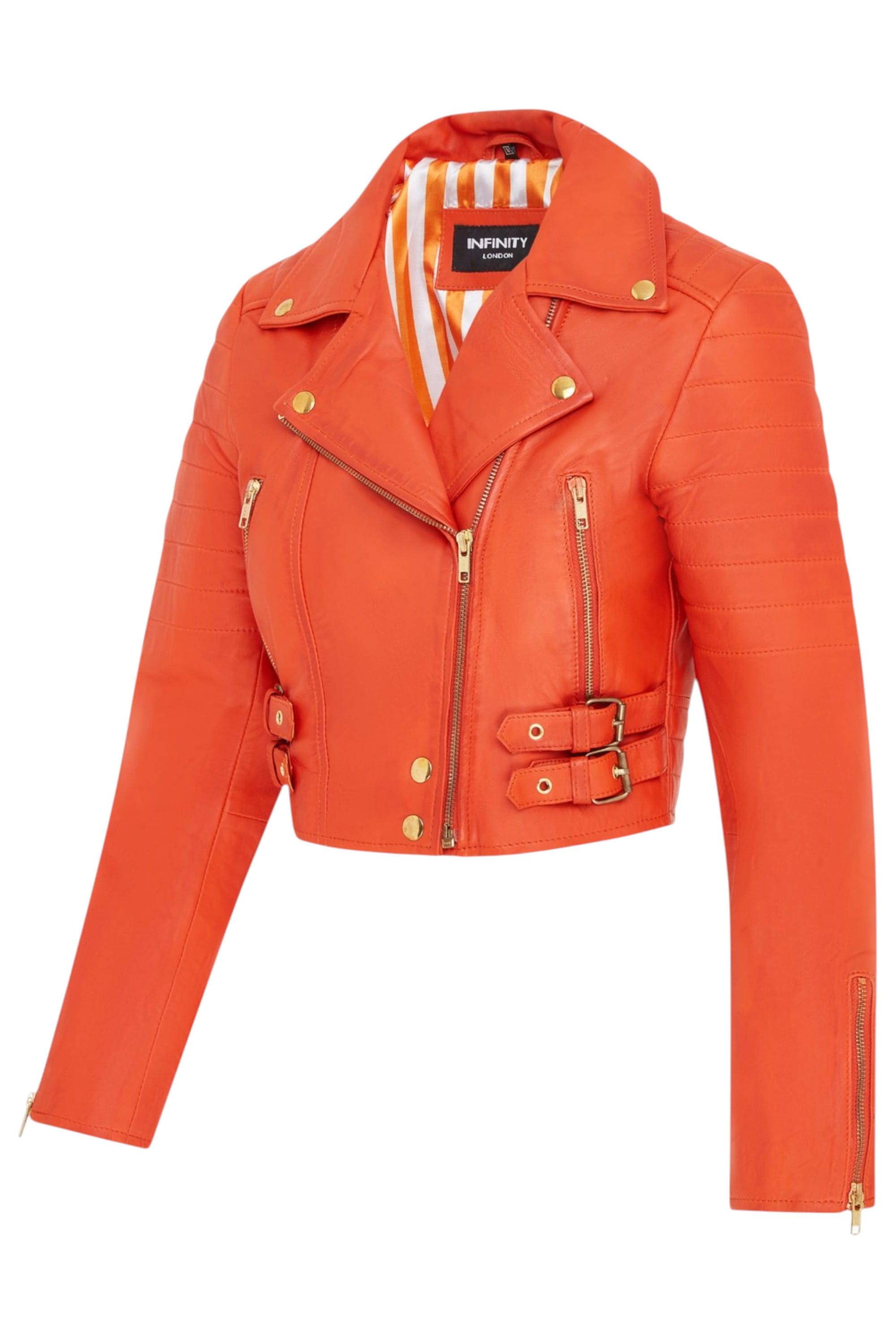 Orange Cropped Brando Leather Biker Jacket, Image 4 of 7