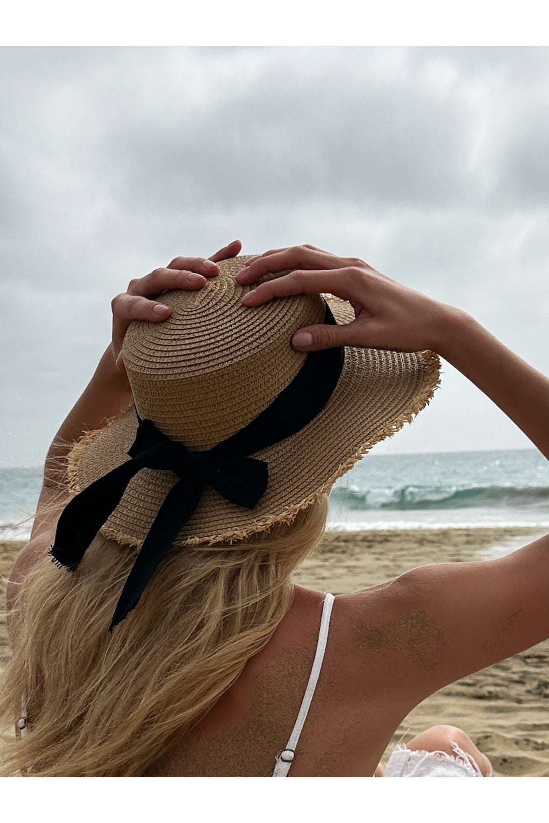 Brown Straw Hat With Black Ribbon Bow, Image 1 of 3