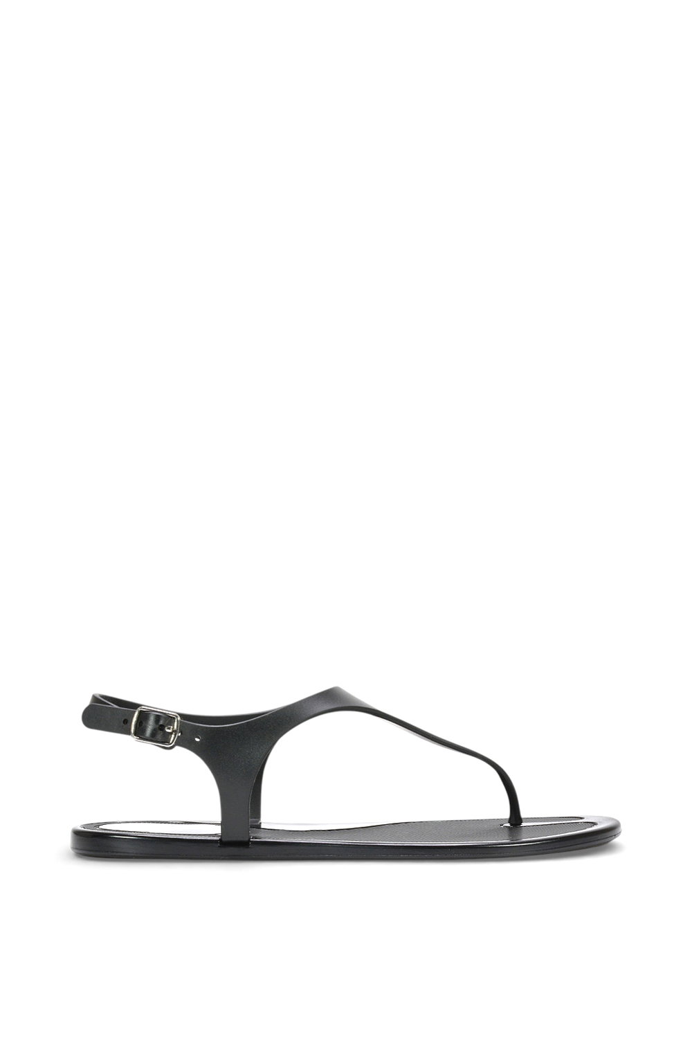 Black 'Kaylee' Jelly T-Bar Strappy Flat Jelly Sandals With Toe Post