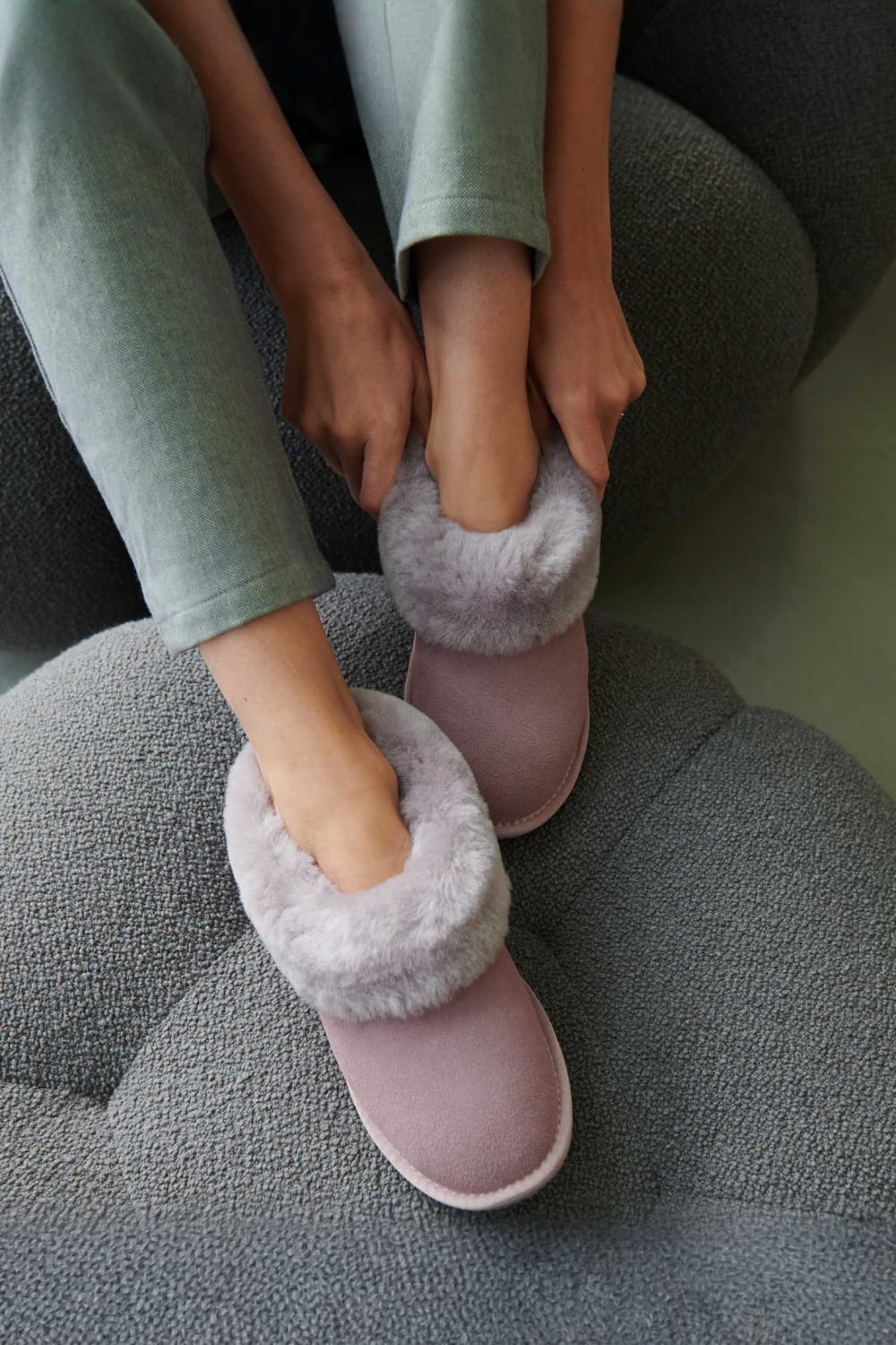 Mauve British Boxers Mauve "Heather Mushroom" Sheepskin and Suede Slipper Boots, Image 1 of 2