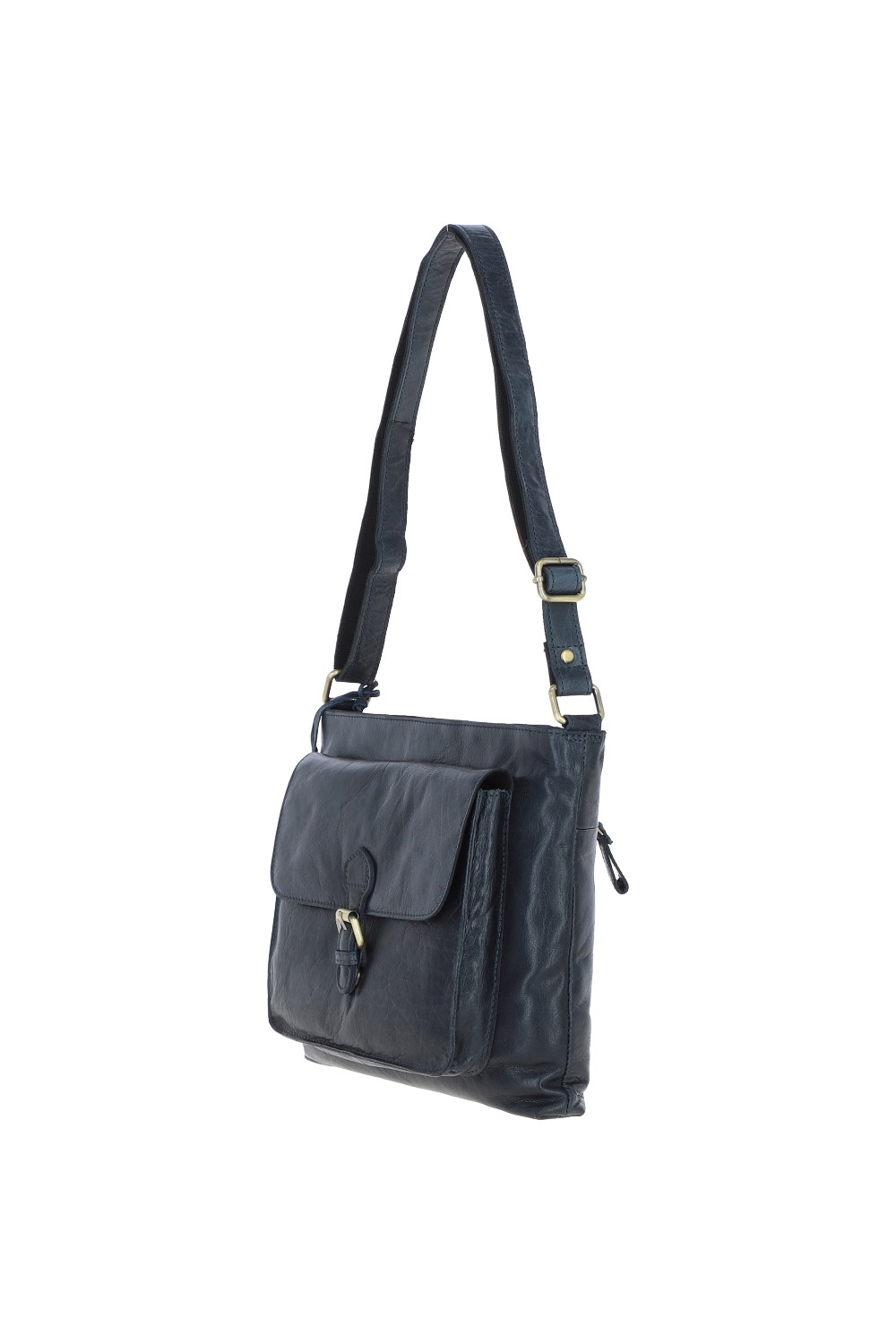 Navy Real Leather Vintage Medium Shoulder Bag, Image 3 of 4