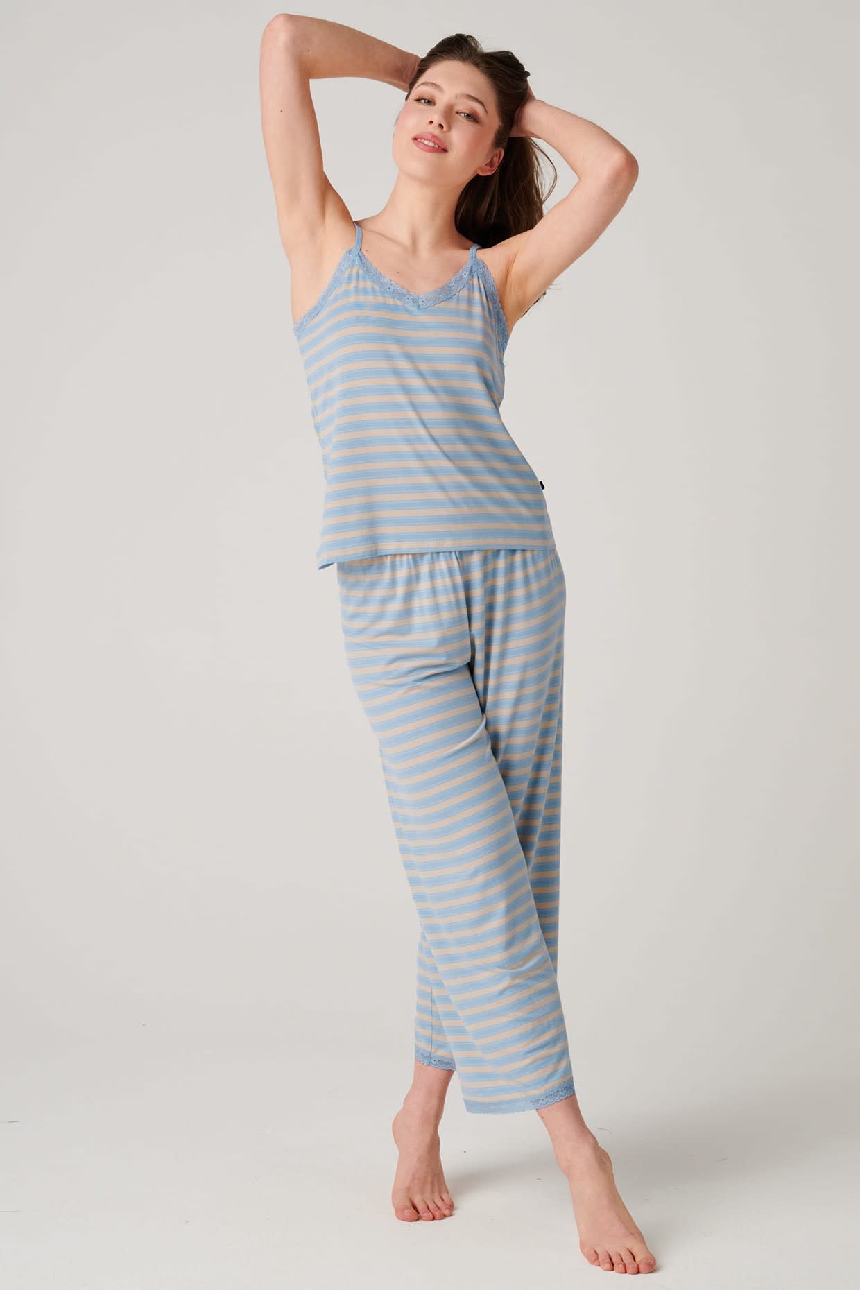 Blue "Cornish" Bamboo Lace Camisole Pyjama Set