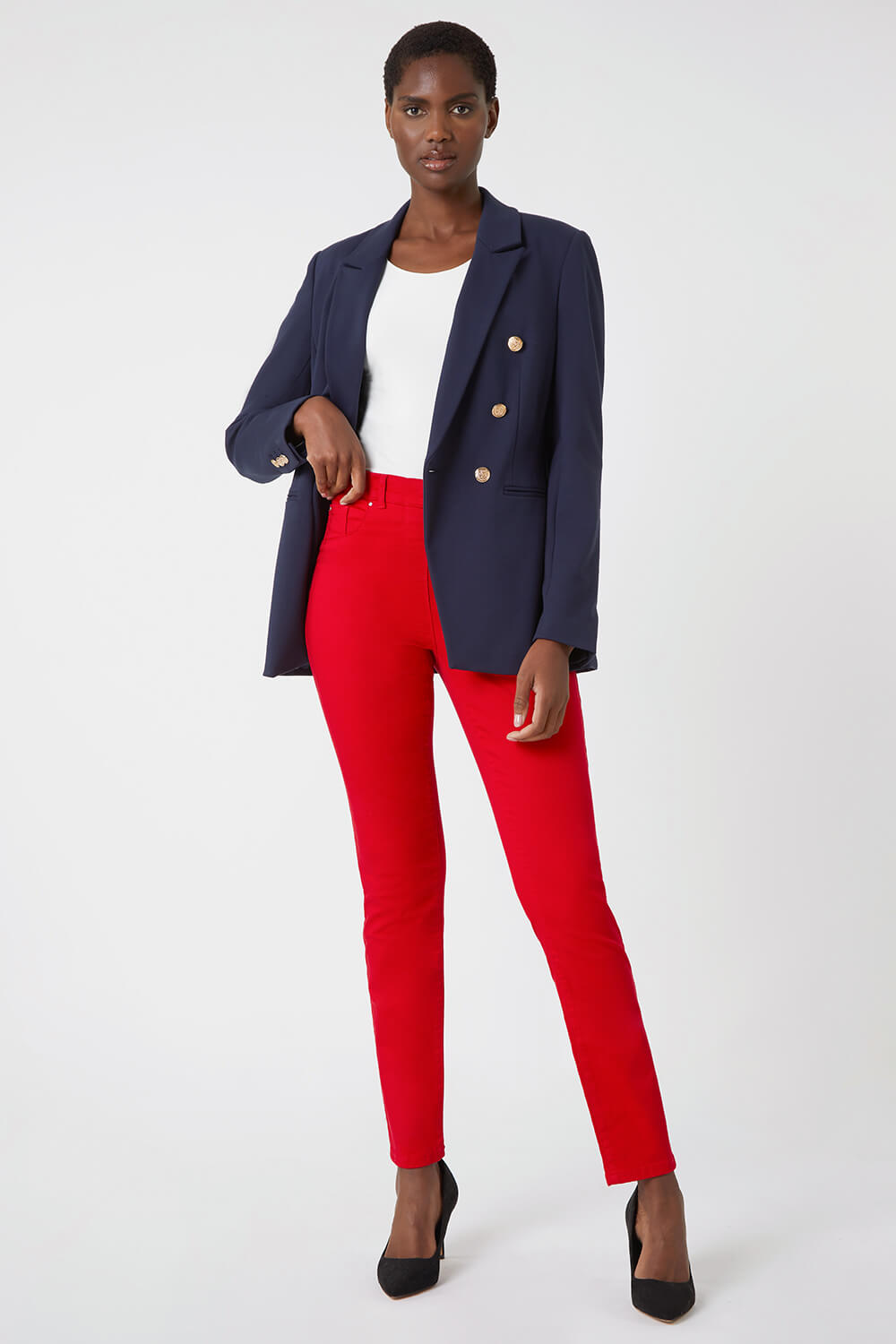 Red 31' Denim Stretch Elastic Waist Jegging , Image 5 of 5