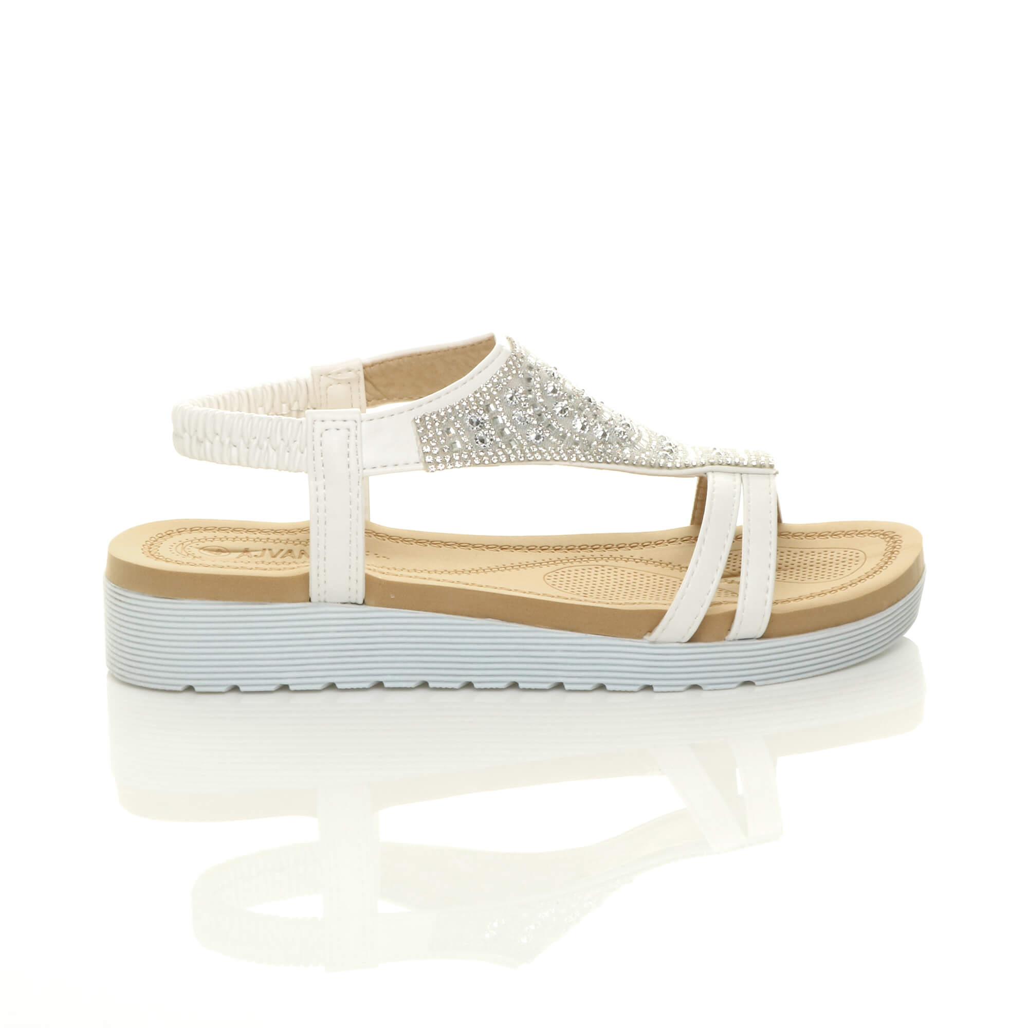 White AJVANI White Flatform Diamante T-Bar Slingback Sandals, Image 2 of 6