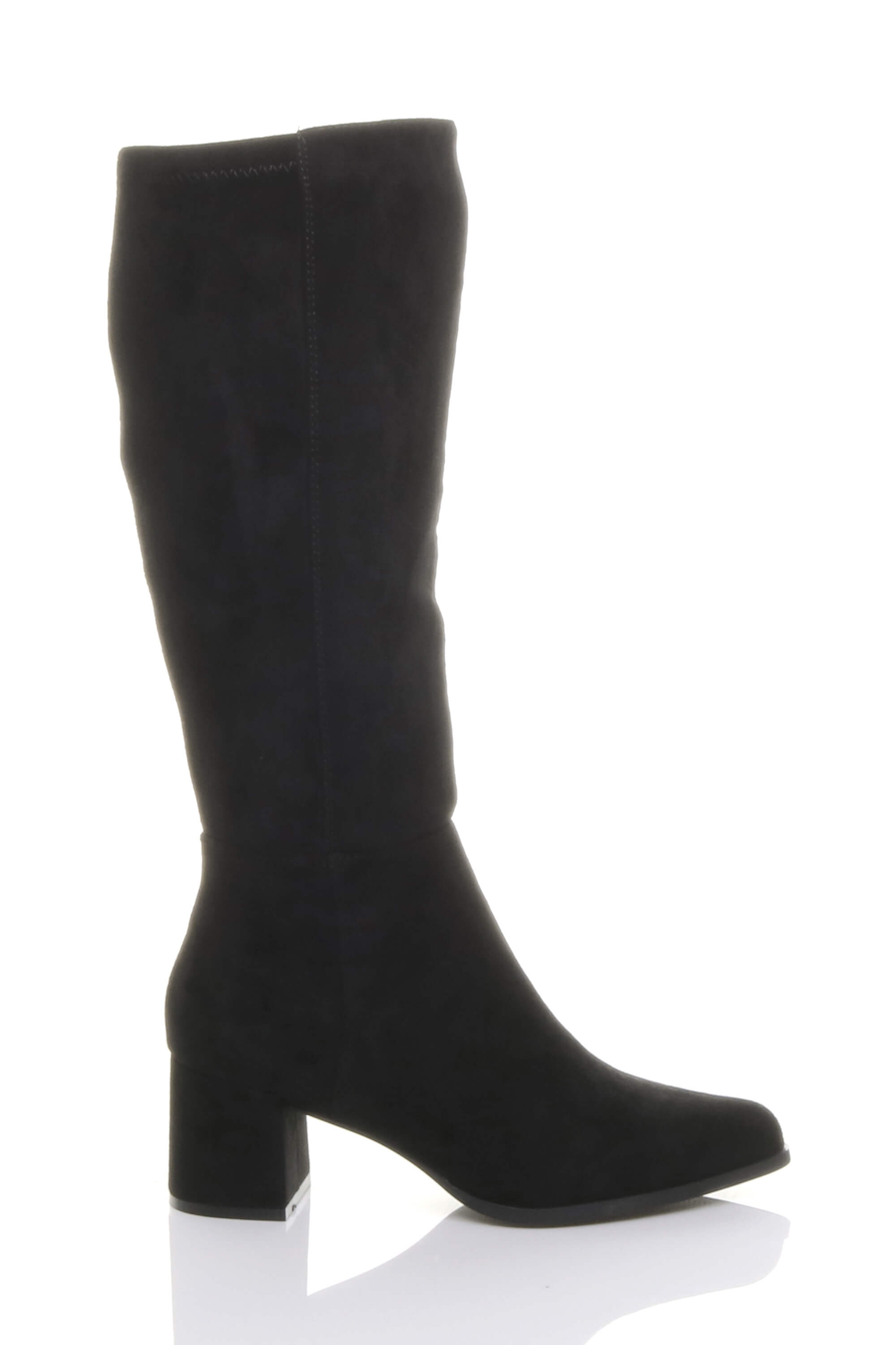 Black AJVANI Black Mid Block Heel Pointed Toe Stretchy Riding Calf Boots, Image 5 of 5