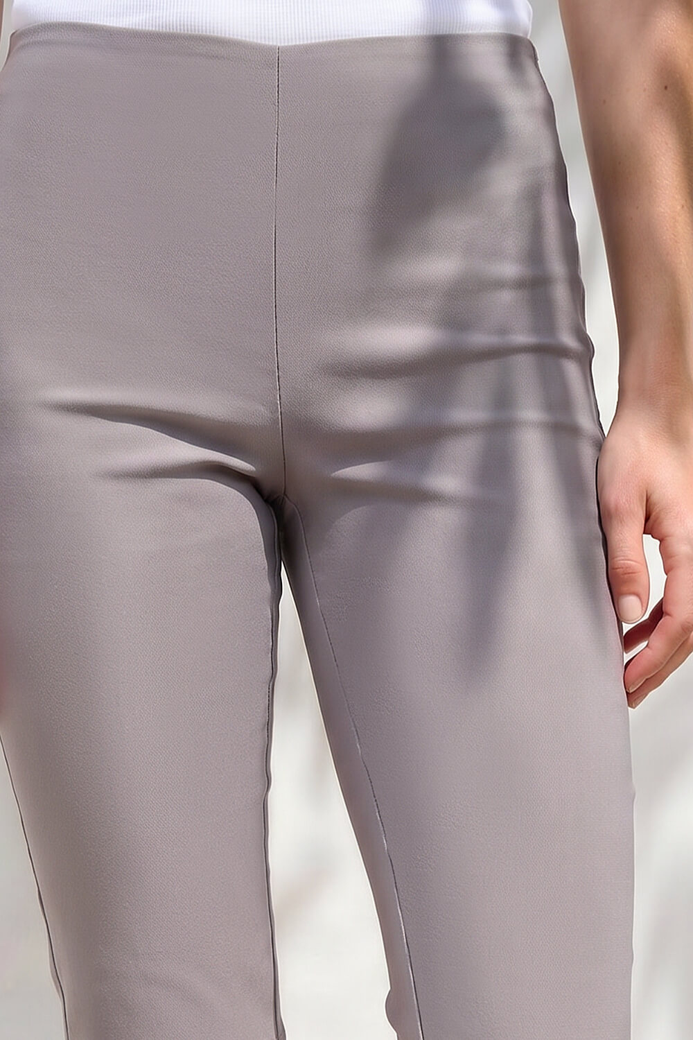Taupe Elastic Waist Knee Length Stretch Shorts, Image 5 of 4
