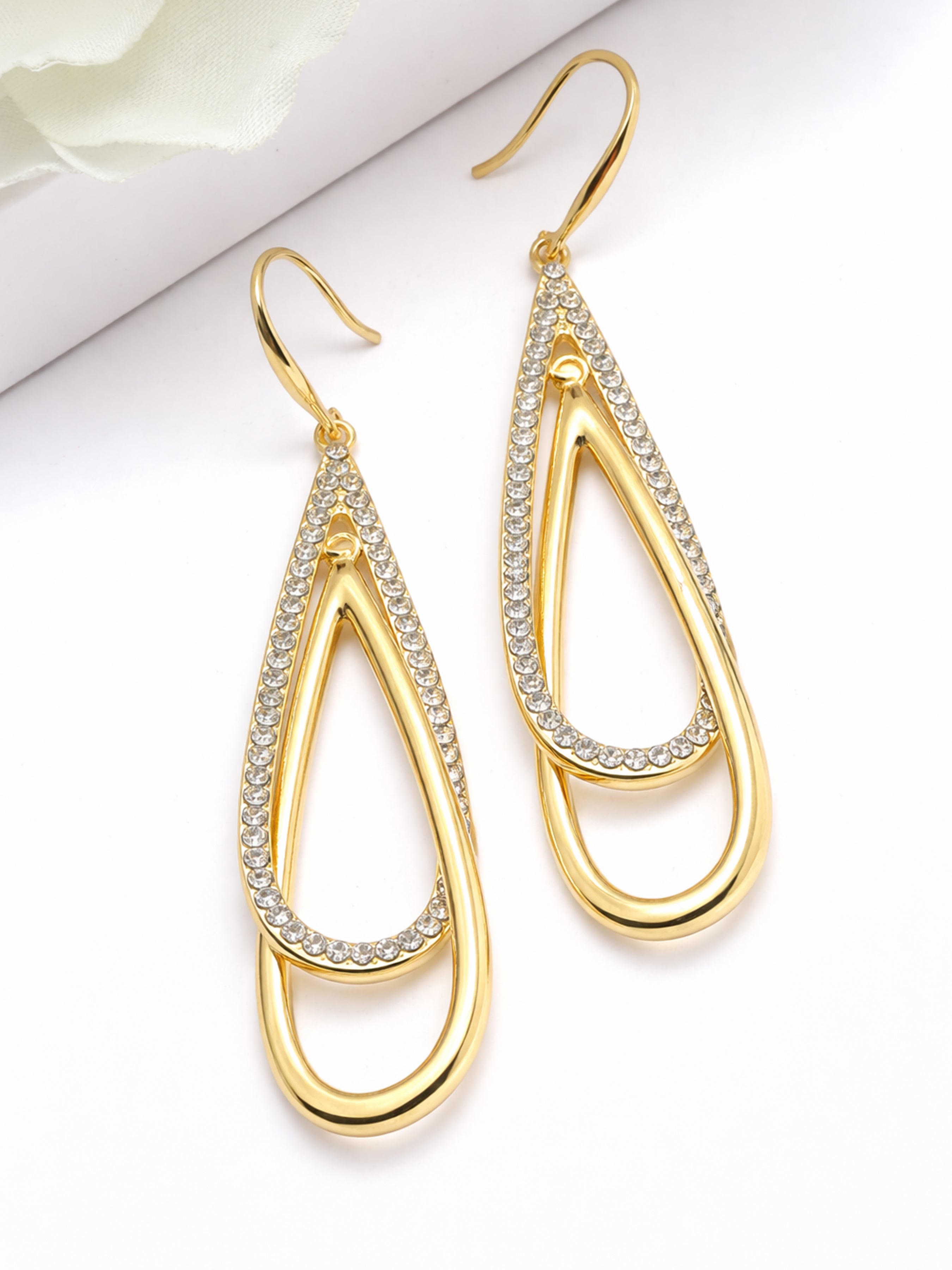 Gold Double Loop Pavé Drop Earrings, Image 3 of 3