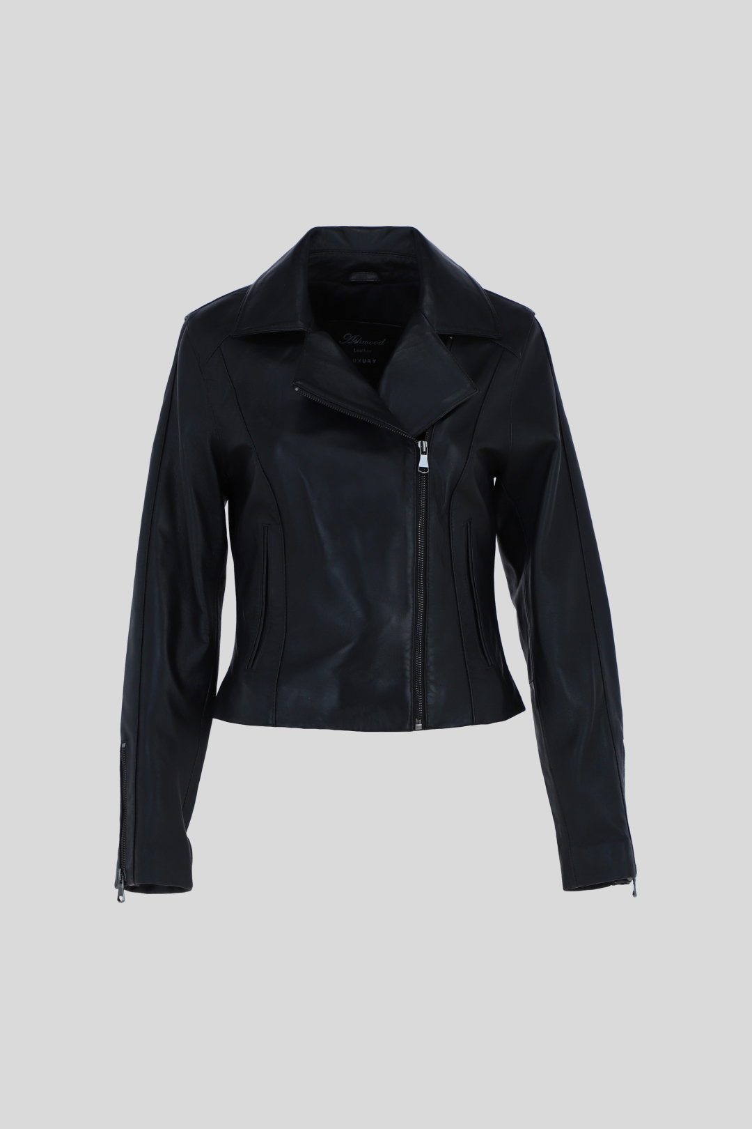 Black Ashwood Leather Black Real Veg Tanned Leather Plain Biker Jacket, Image 2 of 5