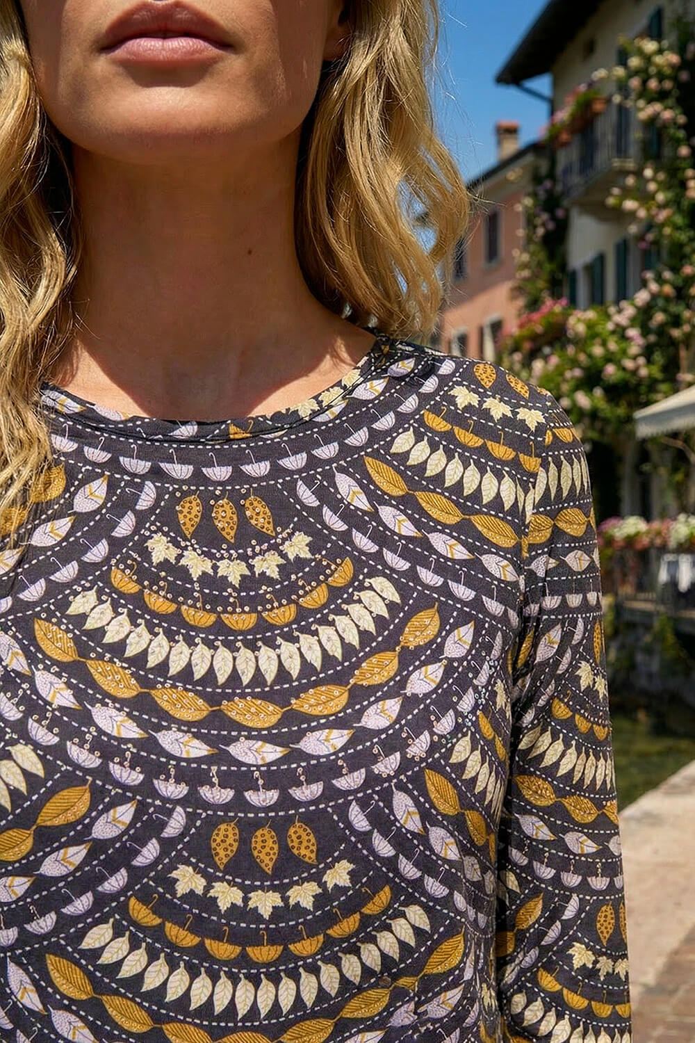 Ochre Embellished Leaf Print Top, Image 5 of 4