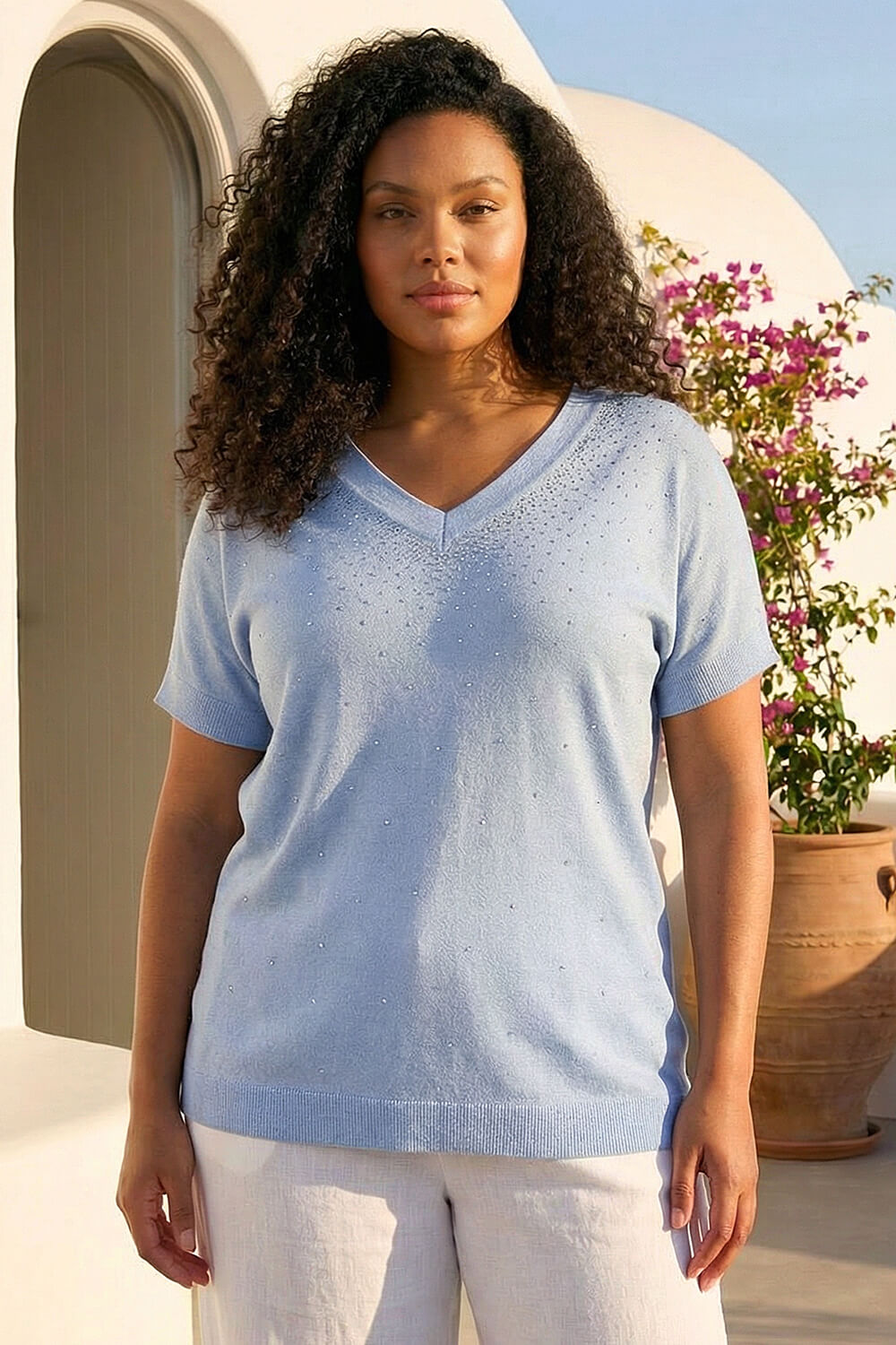 Light Blue Curve Sparkly Knit Top, Image 3 of 4
