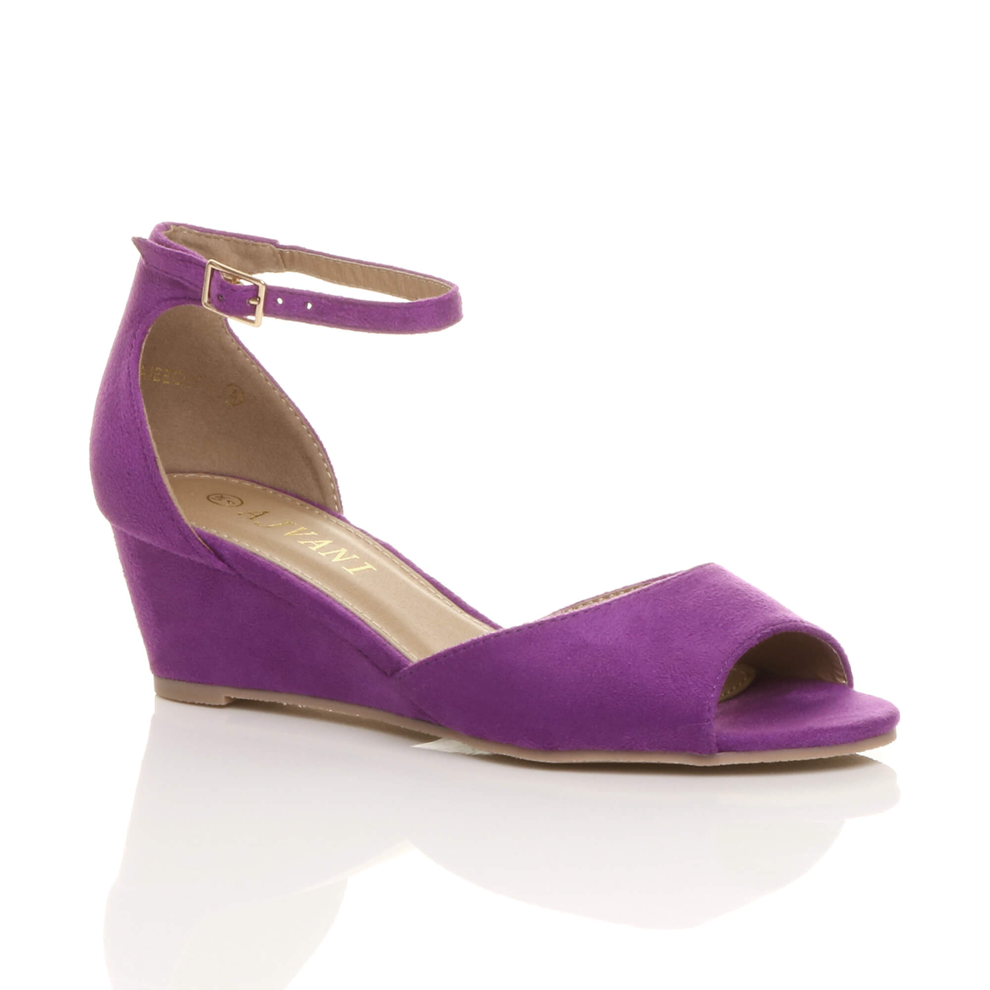 Purple AJVANI Purple Mid Wedge Heel Ankle Strap Sandals, Image 1 of 6