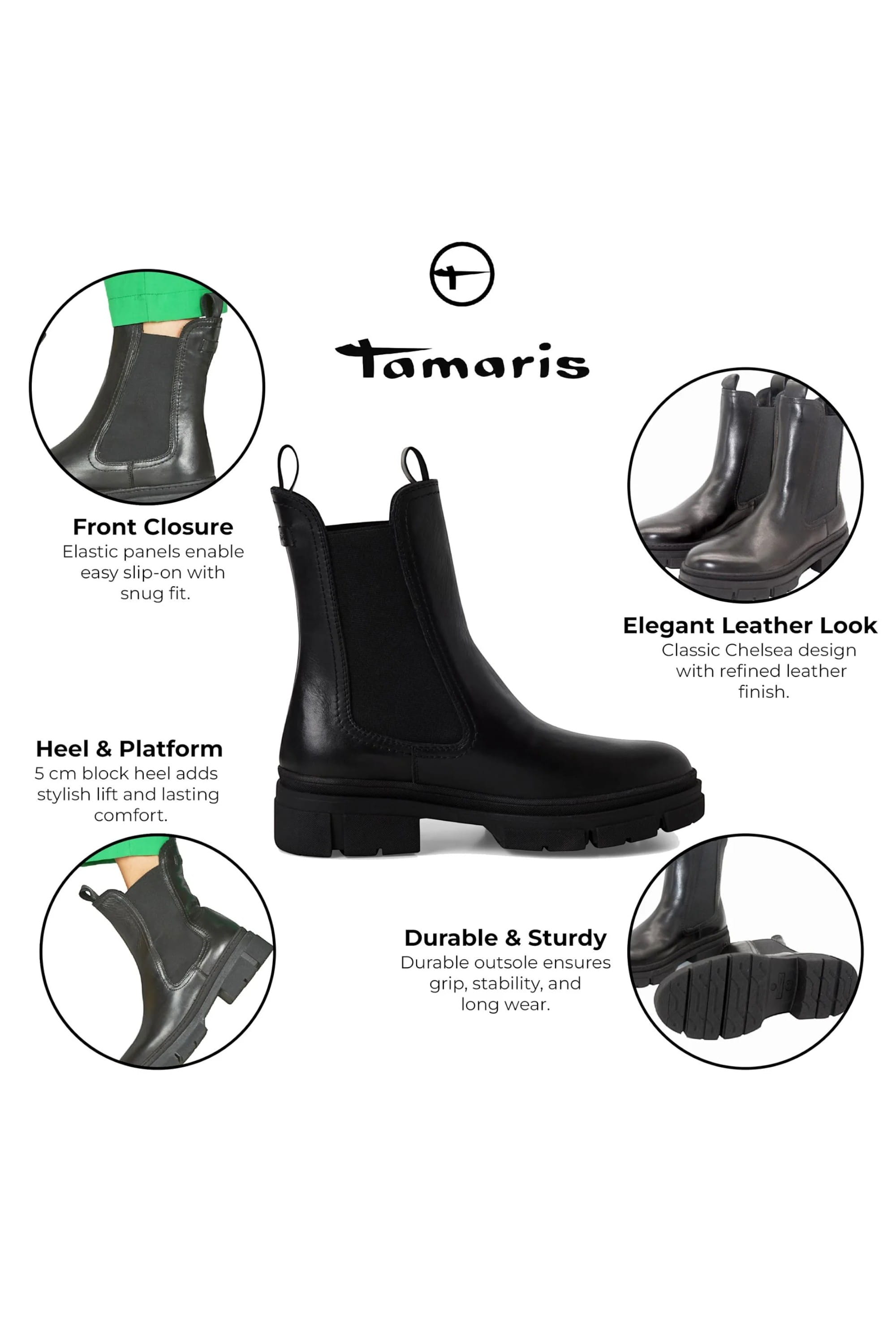 Black Tamaris Black Tamaris Womens Black High Chelsea Boots, Image 2 of 7