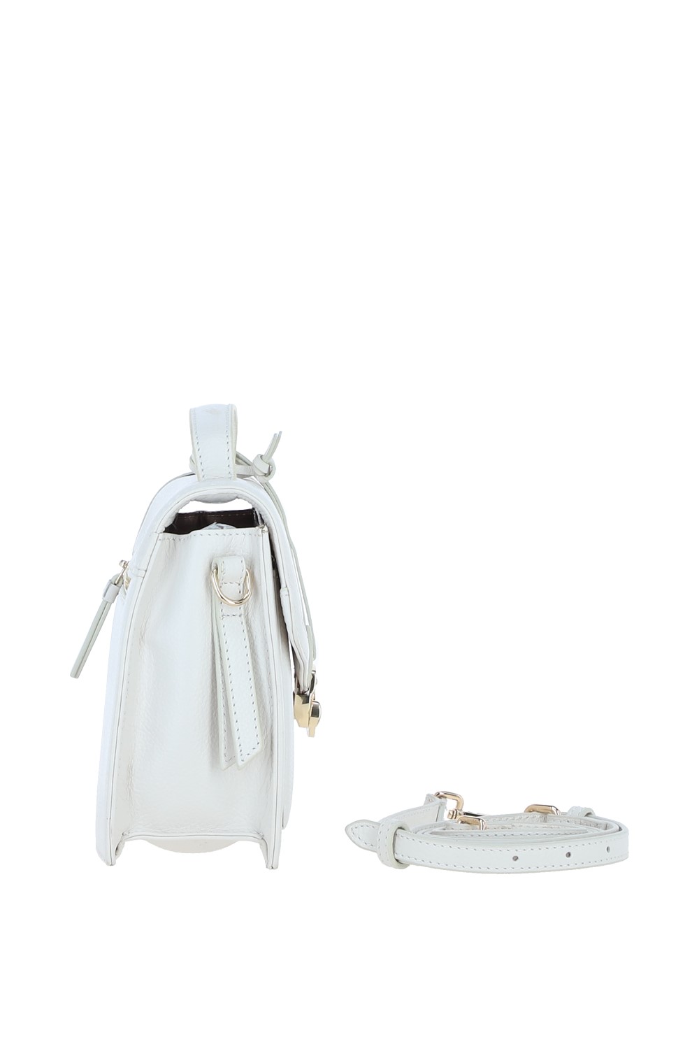 White Compact Handbag With Detachable Crossbody Strap, Image 4 of 4