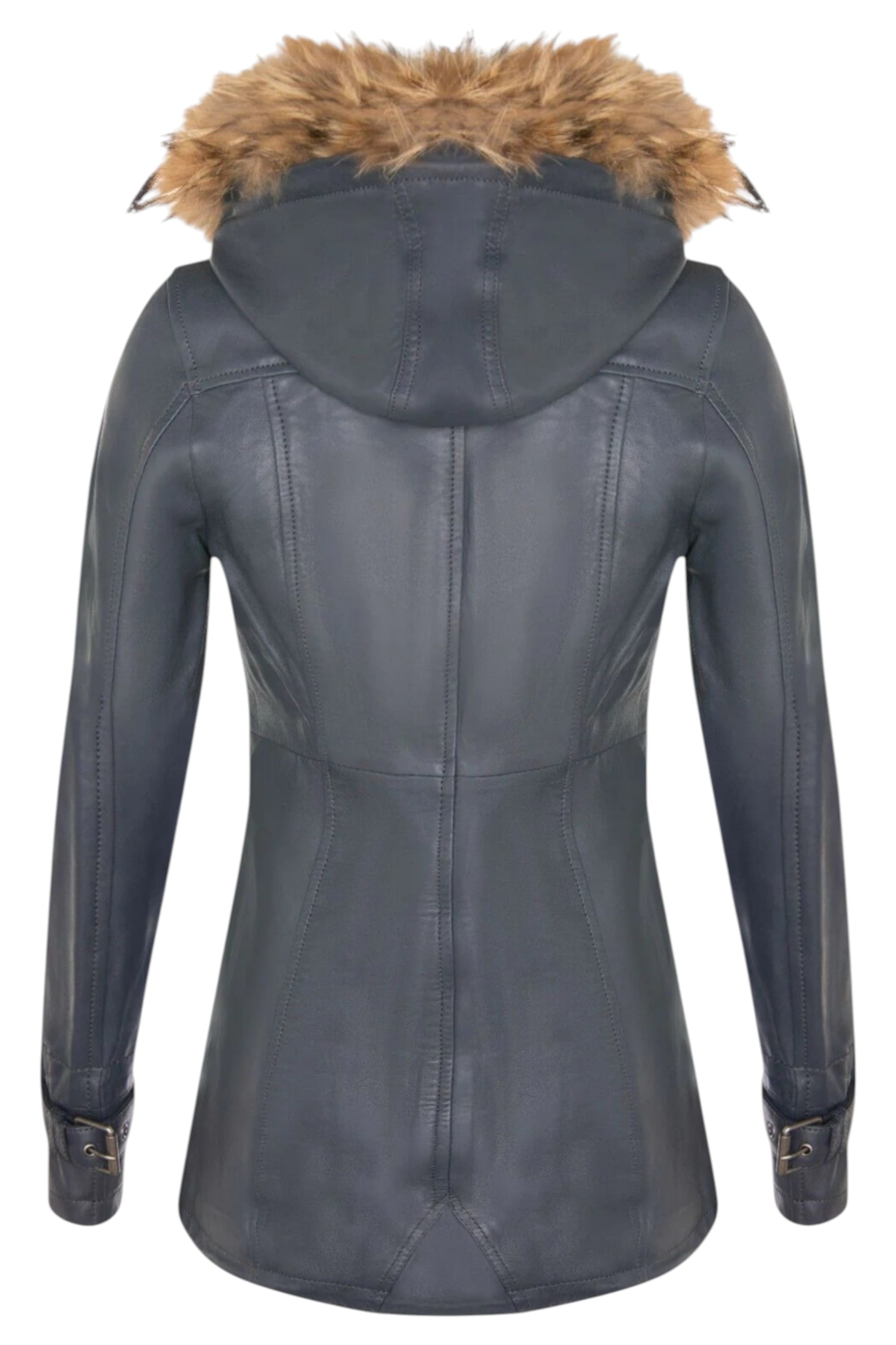 Blue Leather Hooded Parka Jacket-Charleville, Image 4 of 6