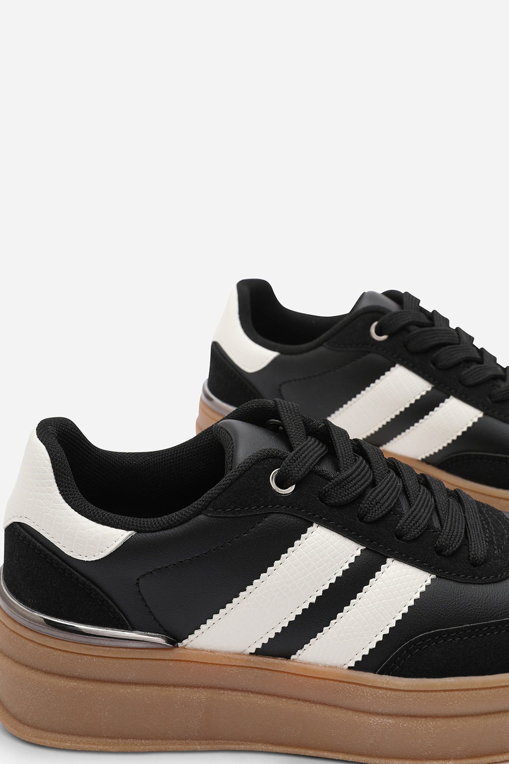 Black 'Brisa' Platform Lace Up Trainers with Side Stripes, Image 6 of 8