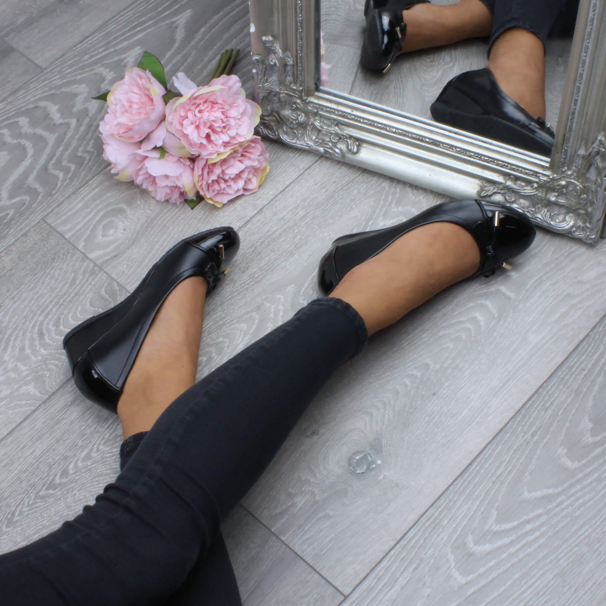 Black AJVANI Black Low Mid Wedge Heel Comfort Court Shoes, Image 5 of 6