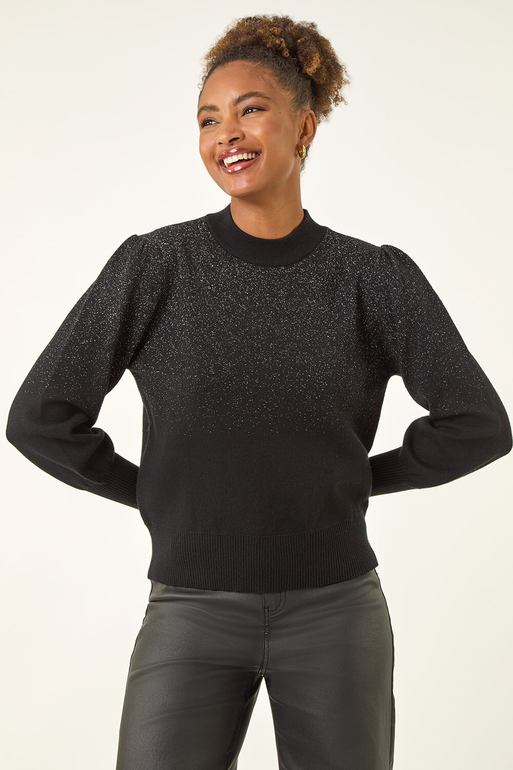 Black Ombre Speckled Knit Jumper, Image 1 of 5